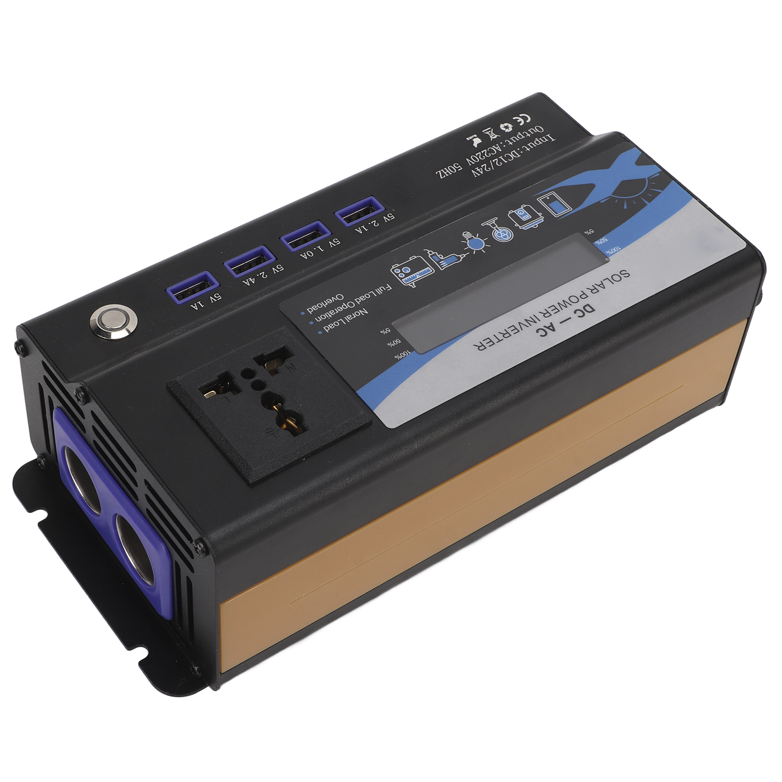 Kfz-ladegerät (12 V/24 V Auf 220 V), 700-w-wechselrichter (modifizierte Wellenform), 4 Usb-anschlüsse, Display Für Mobiltelefon Und Computer