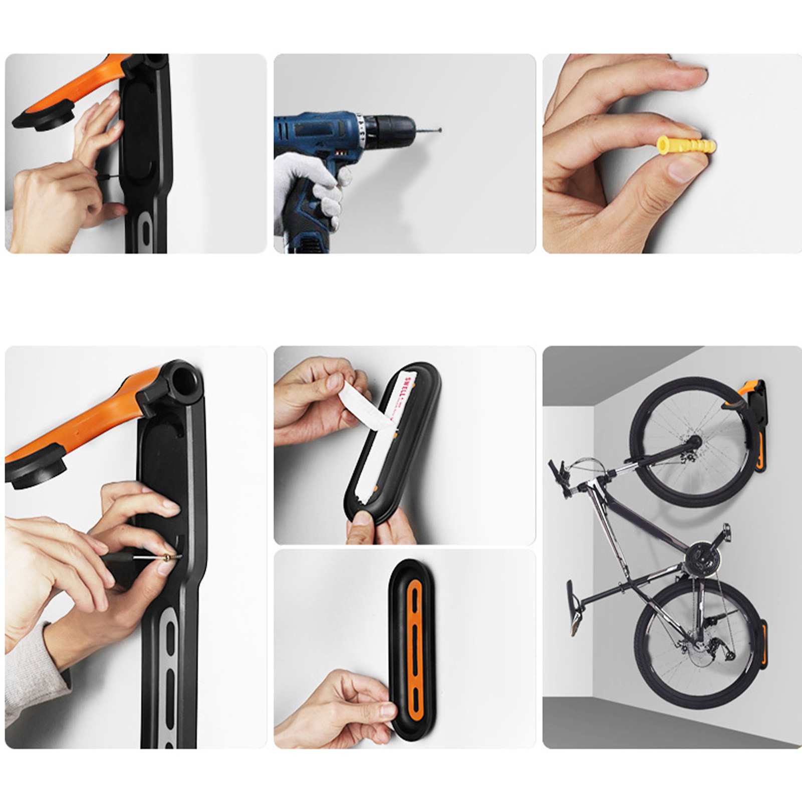 Vertikaler, Wandmontierter Fahrradständer, Praktische Aufbewahrung Für Die Garage, Stabile Befestigung, Schwarz-orangefarbener Wandfahrradständer, Platzsparender Fahrradhalter, Einfach Zu Montierender