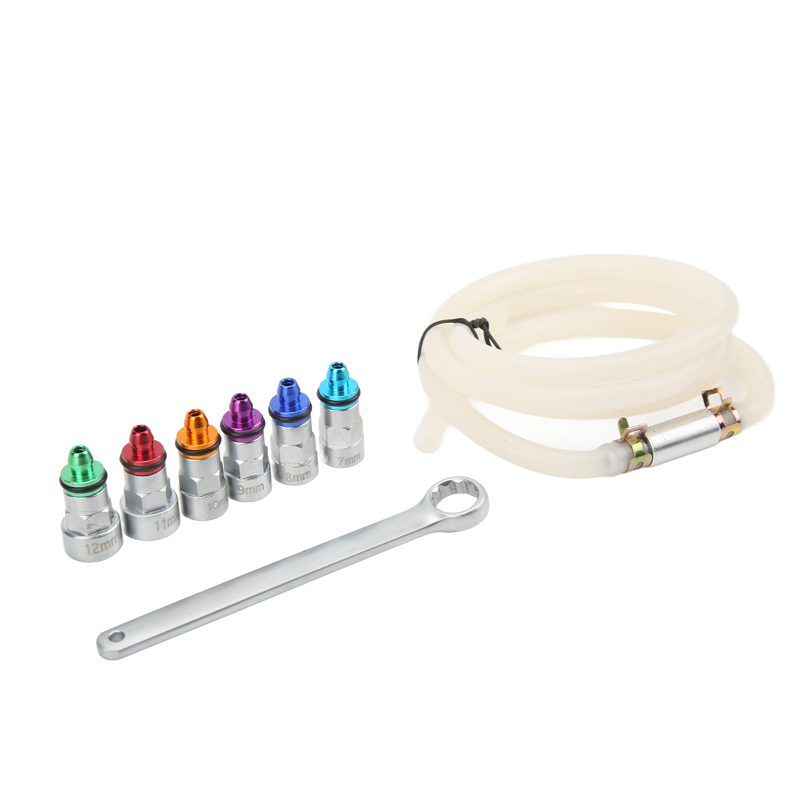 Universeller Bremsenentlüftungsschlüssel, Metall Und Gummi, 7–12 Mm, 6 Adapter Und Entlüftungsschlauch, Für Pkw, Suv, Transporter, Motorrad