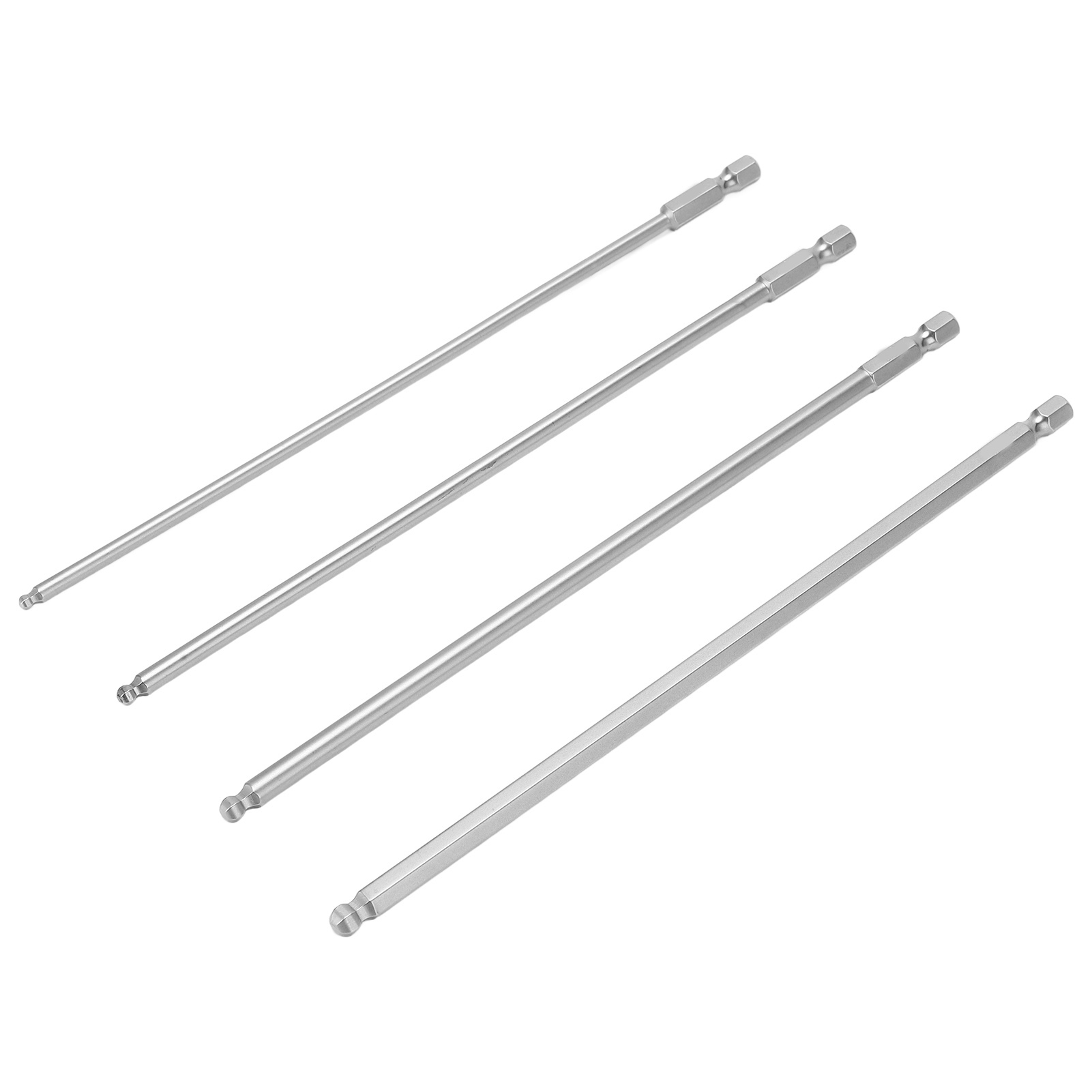 Set Mit 4 S2-stahl-sechskantschraubendreherbits, 1/4"-sechskantschaft, Metrische Kugelförmige Magnetköpfe, 200 Mm Länge, 6-seitiger Griff, Professionelles Schraubzubehör.