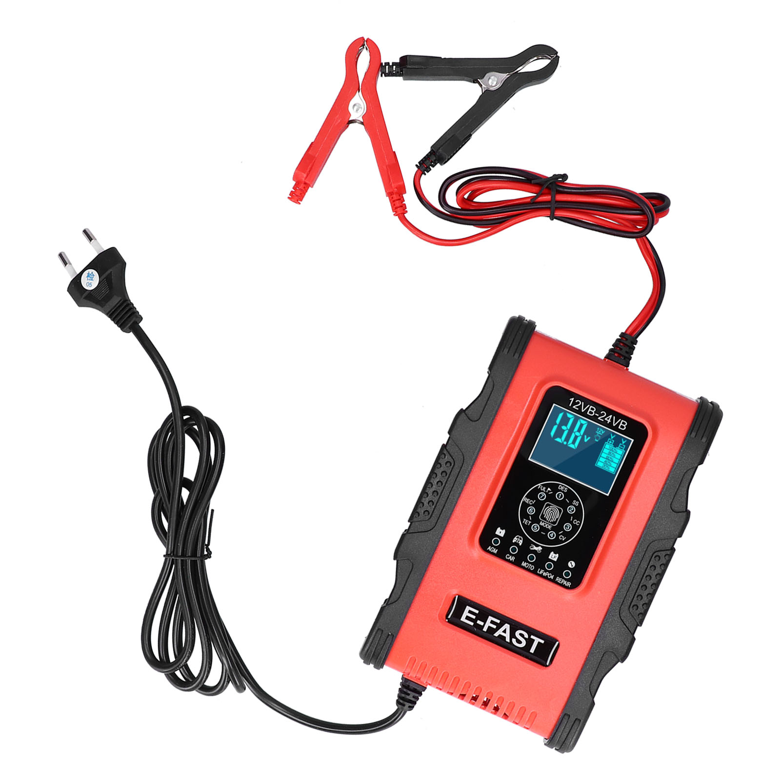 Intelligentes Batterieladegerät 12 V/12 A Bis 24 V/6 A, 7-stufig Mit Impulsreparaturfunktion, Für Auto, Motorrad, Boot, Rot Und Schwarz, Eu-stecker 100–240 V