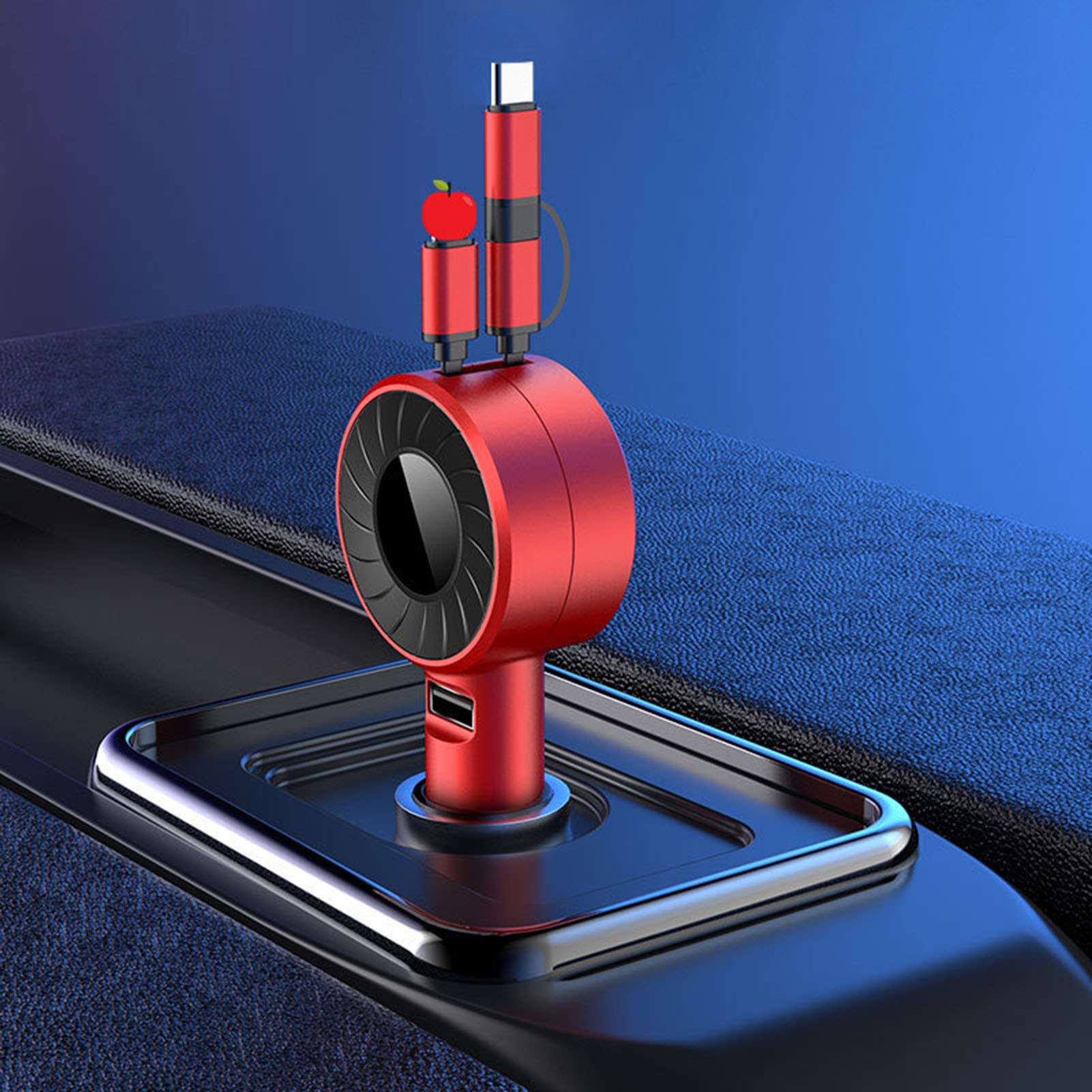 3-in-1 Usb-autoladegerät, Ausziehbares Design, 150 Cm Lang, Tragbares Kunststoffmaterial, Zigarettenanzünderstecker, Rot