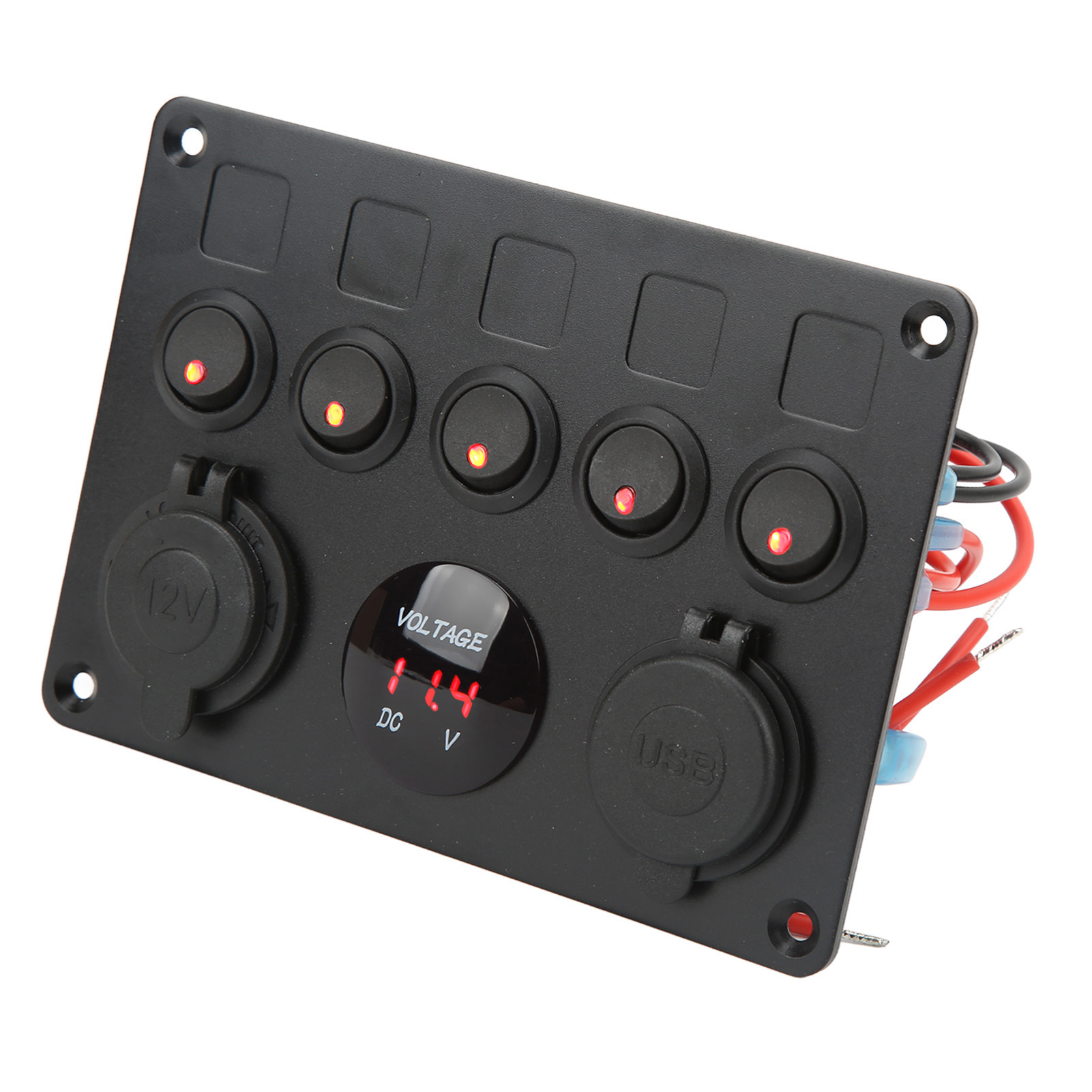 Wasserdichtes 12-24v-bedienfeld Mit 5 Schaltern Und Hintergrundbeleuchtetem Digitalvoltmeter Für Boote, Wohnmobile, Anhänger Und Lkws – Rot