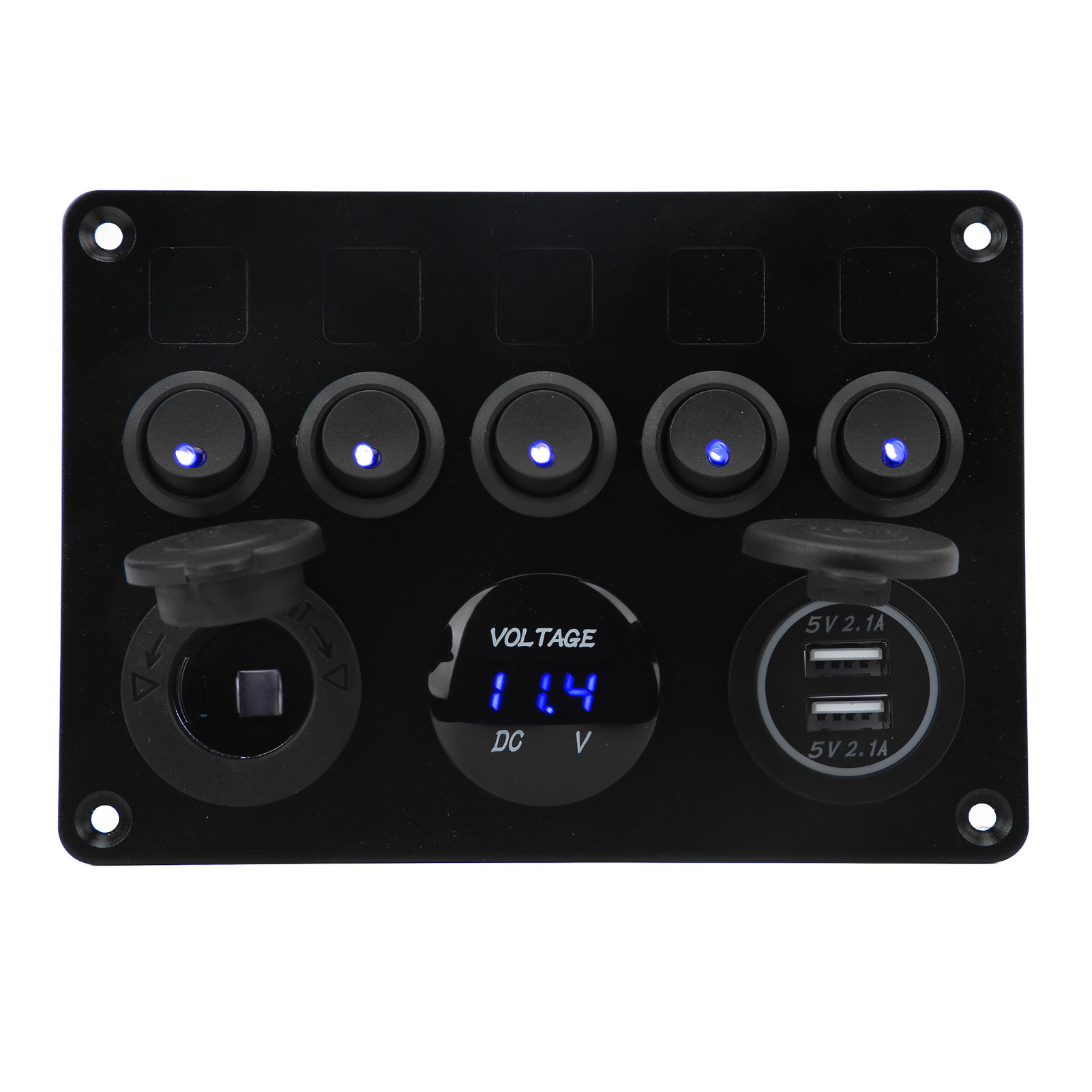 Wasserdichtes 12-24v-bedienfeld Mit 5 Schaltern Und Grün Hinterleuchtetem Digitalvoltmeter Für Boote, Wohnwagen, Anhänger Und Lkws