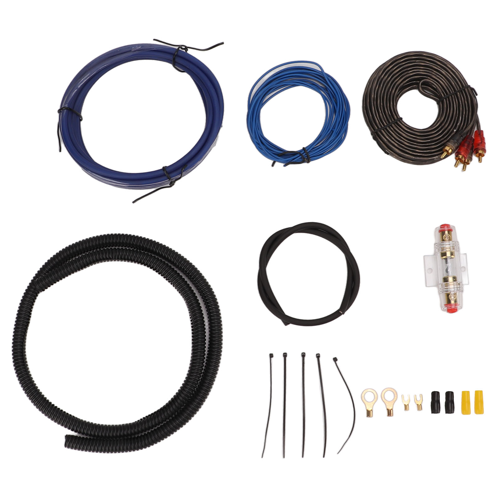 Auto-verstärker-kabelset Mit Audiokabel, Massekabel Und Wellschlauch Für Lautsprecher Und Subwoofer