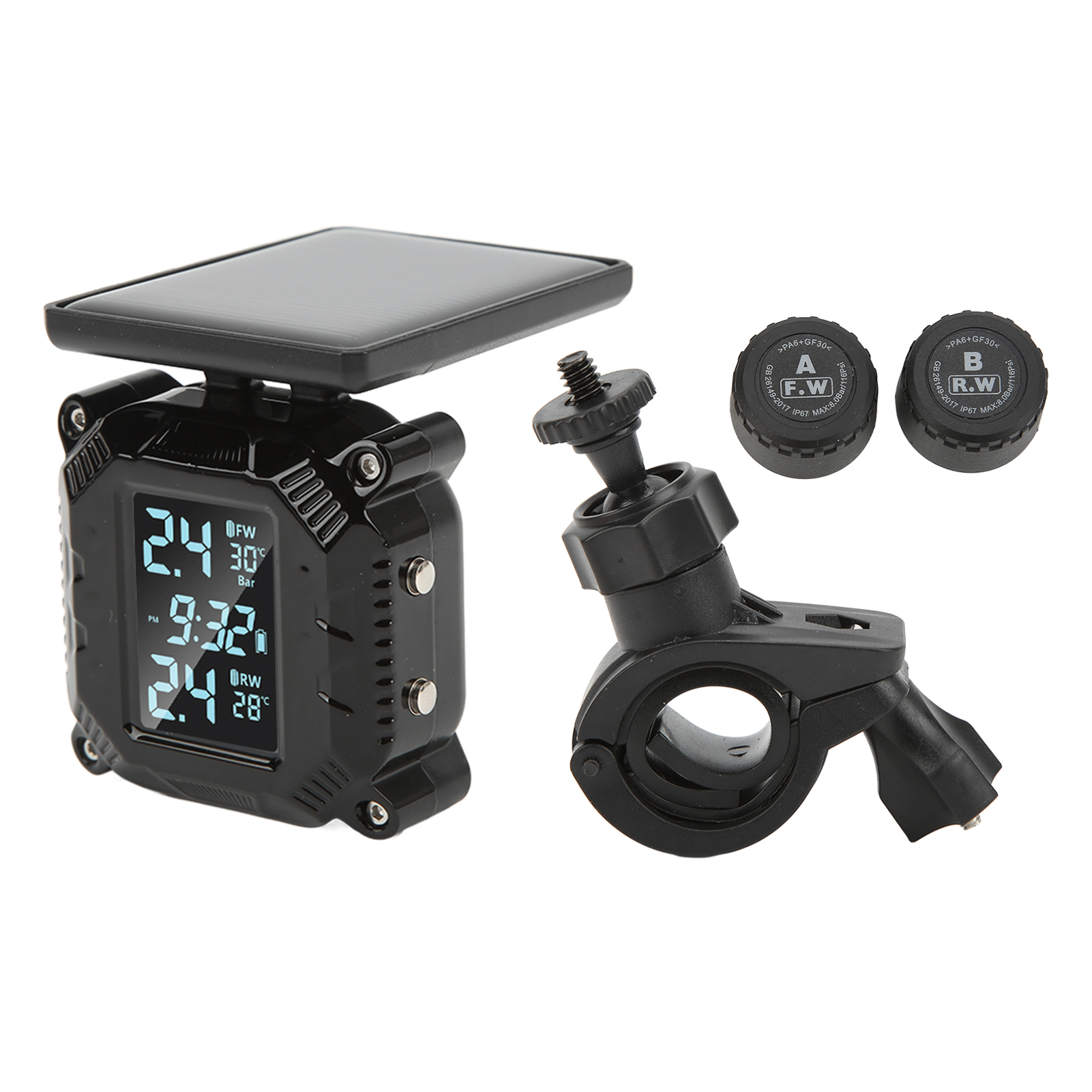 Kabelloser Motorradreifen-druck- Und Temperatursensor, Solarbetrieben, Lcd-bildschirm, Wasserdicht (ip67), Echtzeit-reifendruckanzeige