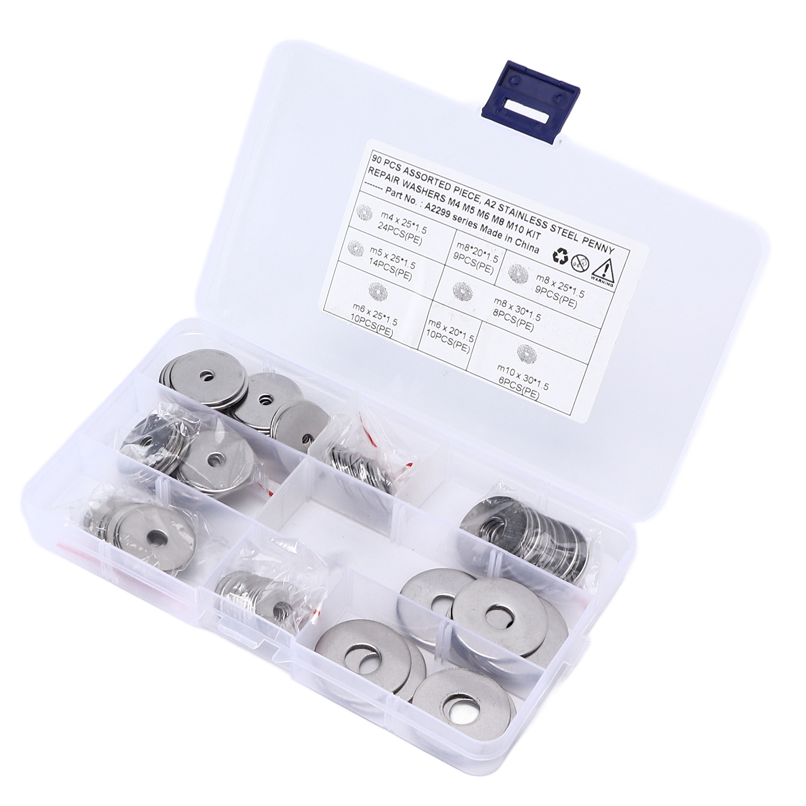 Penny 90-teiliges Set Flacher Reparaturscheiben, 8 Verschiedene Größen, Edelstahl 304, Universell Für Pkw Und Lkw