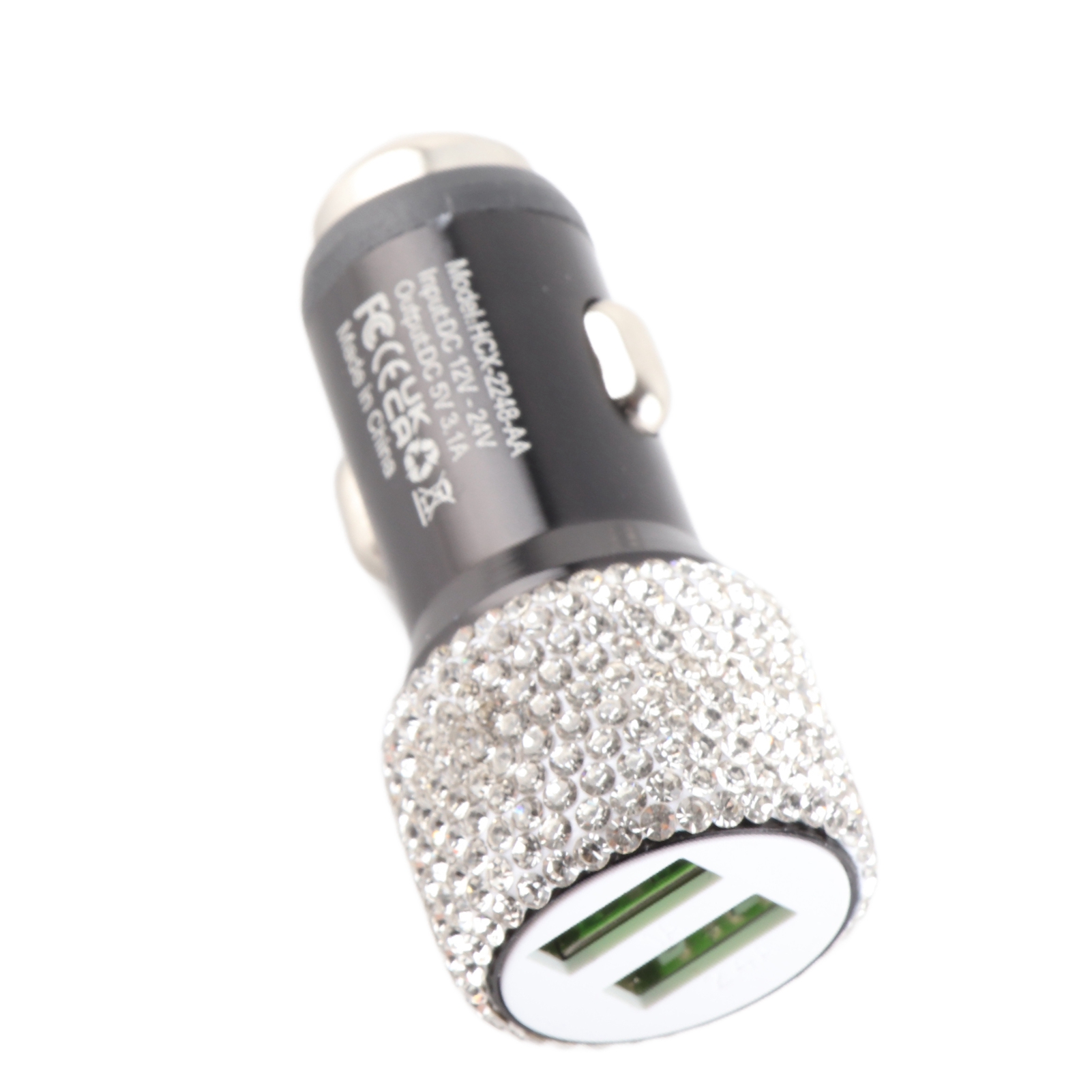 5v Usb-autoladegerät Mit Strasssteinen, Schnellladeadapter Mit Zwei Anschlüssen, Auto-innenausstattung, Weiß