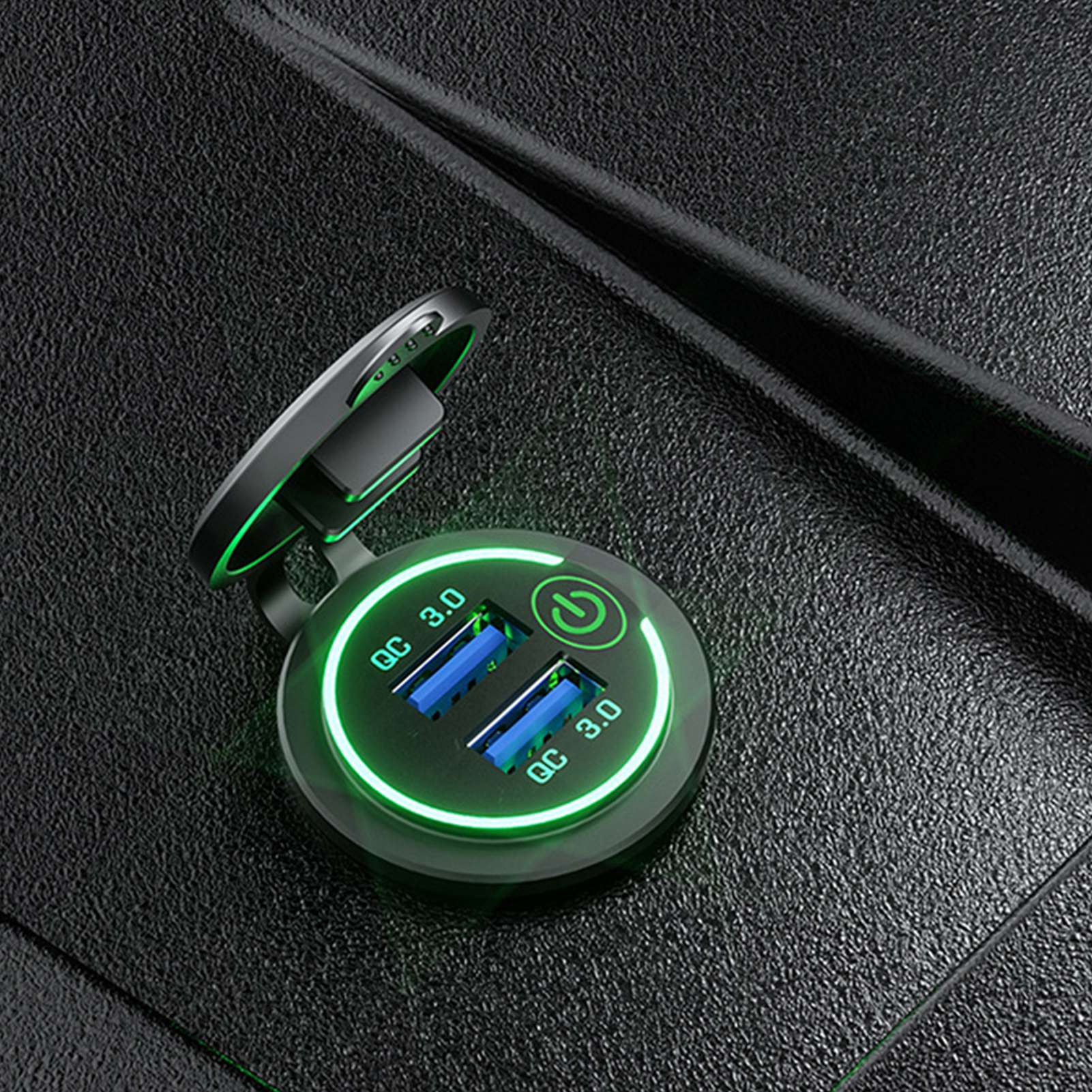 Qc3.0 Usb-autoladegerät Mit Mehreren Steckdosen, Schnellladeadapter Für Zigarettenanzünder, Wohnmobil, Boot, Motorrad, Grüne Kontrollleuchte