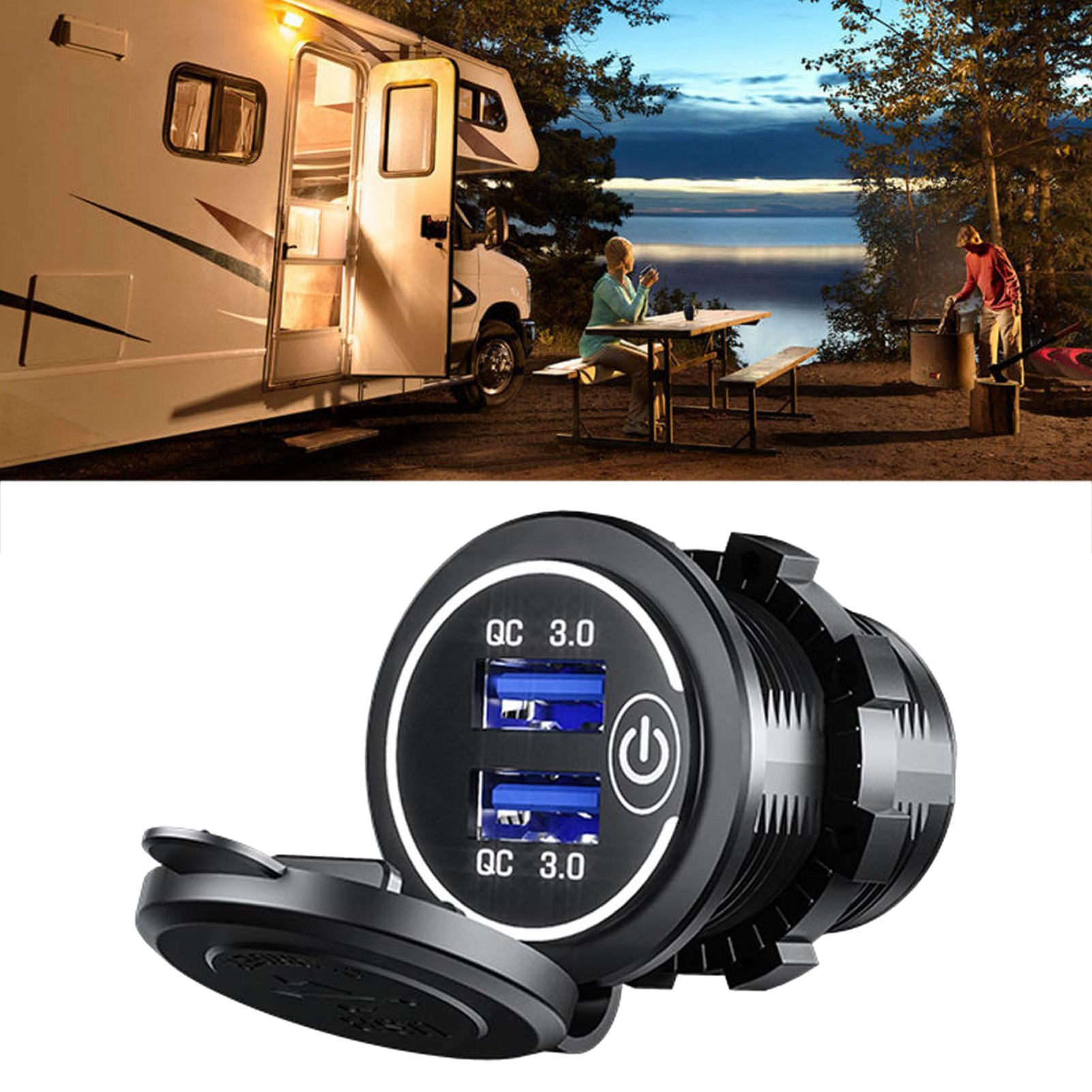 3-port-usb-autoladegerät Qc3.0 Zigarettenanzünder-schnelladapter Für Wohnmobil, Boot, Motorrad, Weiß