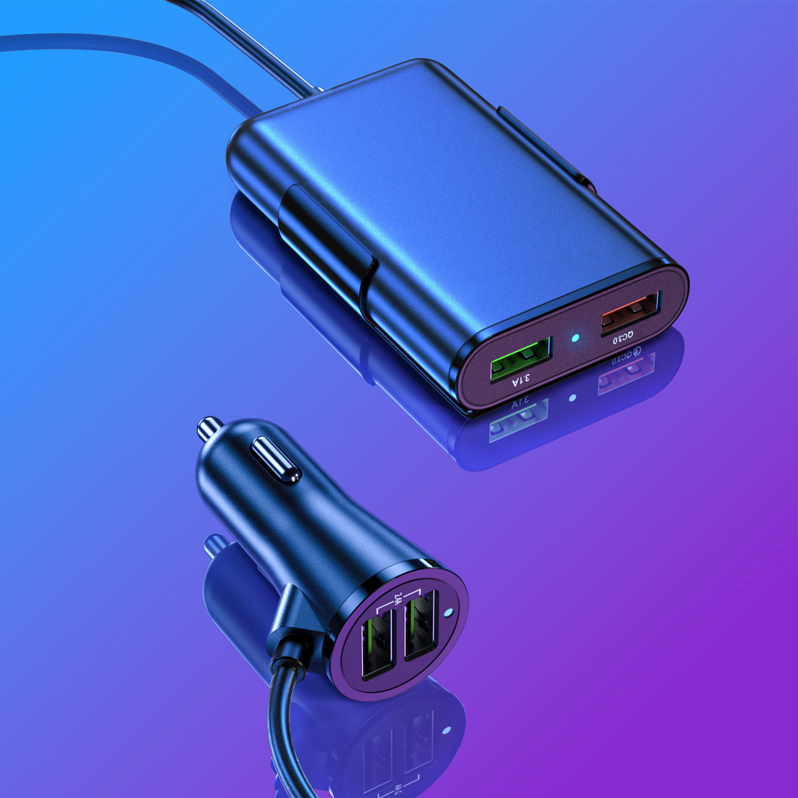 Schnellladegerät Qc3.0 Für Autos Mit 4 Usb-anschlüssen, Kontrollleuchte Und 12v-24v Zigarettenanzünderadapter Für Pkw, Geländewagen Und Lkw