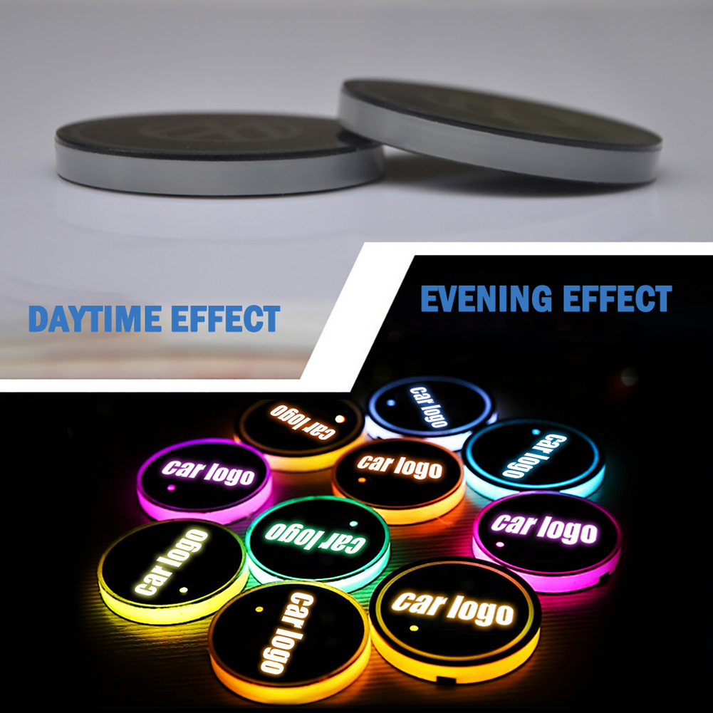 2 Led-beleuchtete Getränkehalter-untersetzer Fürs Auto, 7 Wechselnde Farben, Usb-aufladbar, Flaschenuntersetzer, Autobeleuchtung, 2er-set