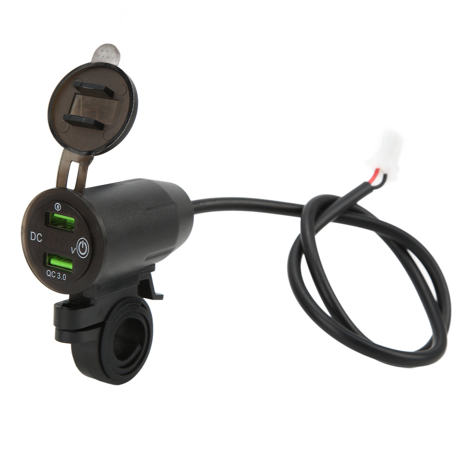 Dual-port-qc3.0-usb-autoladegerät, Schwarz Mit Spannungsanzeige, Schnelllade-zigarettenanzünderadapter Für Motorräder