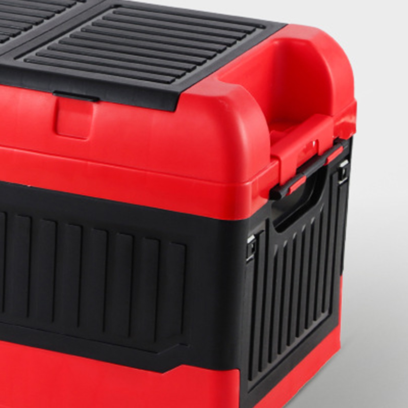 Kofferraum-aufbewahrungsbox Mit 2 Deckeln, Faltbar, Kunststoff-organizer Mit Mehreren Fächern Und Wasserdichter Tasche, Schwarz Und Rot