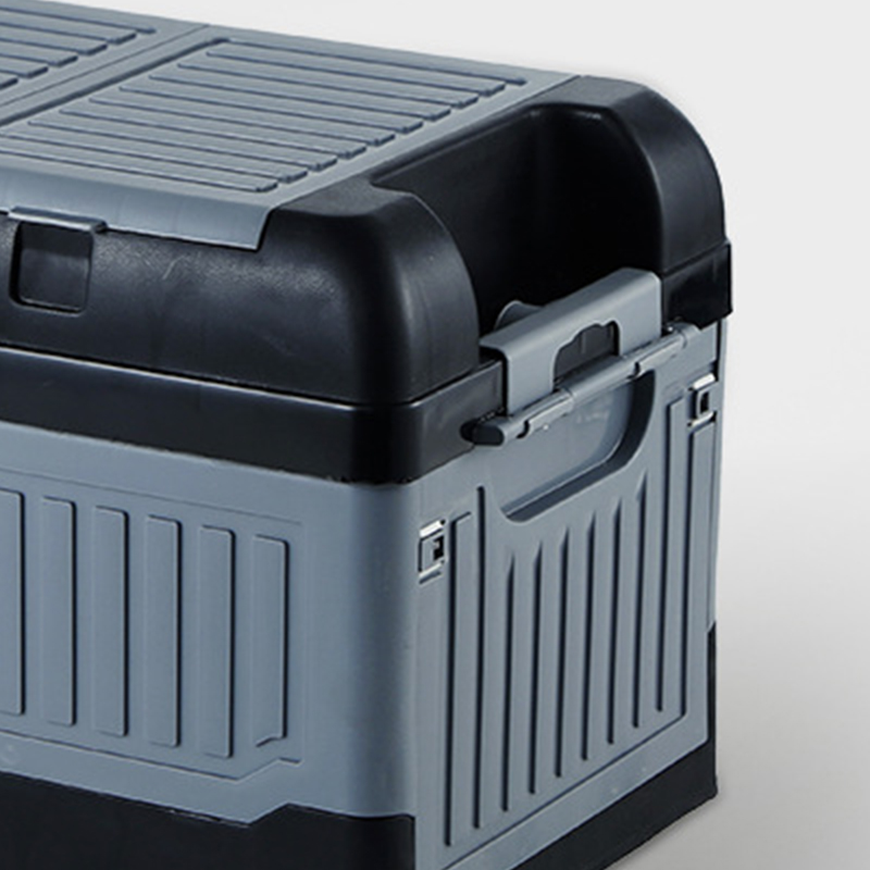 Auto-aufbewahrungsbox Mit 2 Faltbaren Deckeln, Mehreren Fächern, Kunststoff-organizer Mit Wasserdichter Tasche, Schwarz/grau