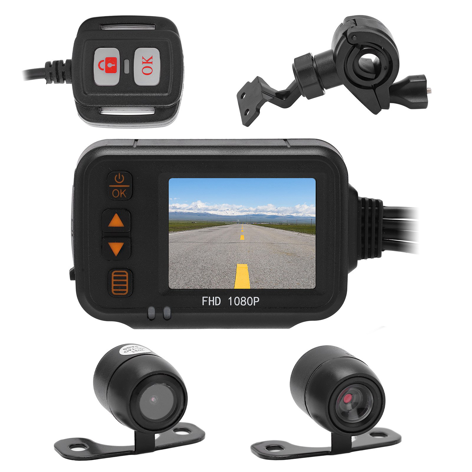 Motorradkamera Mit 2-in-1-bildschirm, Dual-front- Und Rückkamera (1080p+720p), Wasserdicht, Multifunktionaler Fahrrekorder