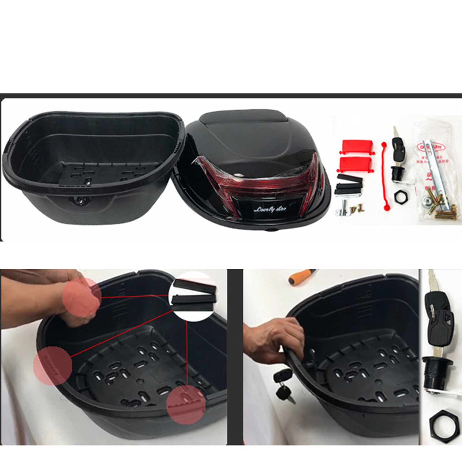 Motorrad-gepäckträger, Topcase, Helmtasche, Großes Fassungsvermögen, Universell, Für Elektroroller, Weinrot, Größe Xl