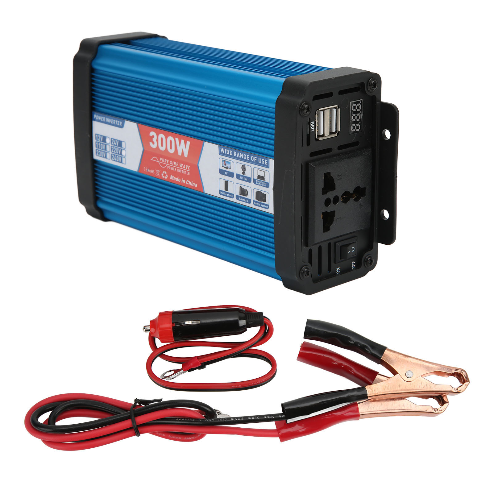 12v Auf 220v 300w Sinus-wechselrichter, Zwei Usb-anschlüsse, Digitalanzeige Für Zuhause, Boot, Wohnmobil, Hütte Und Bus, 50hz