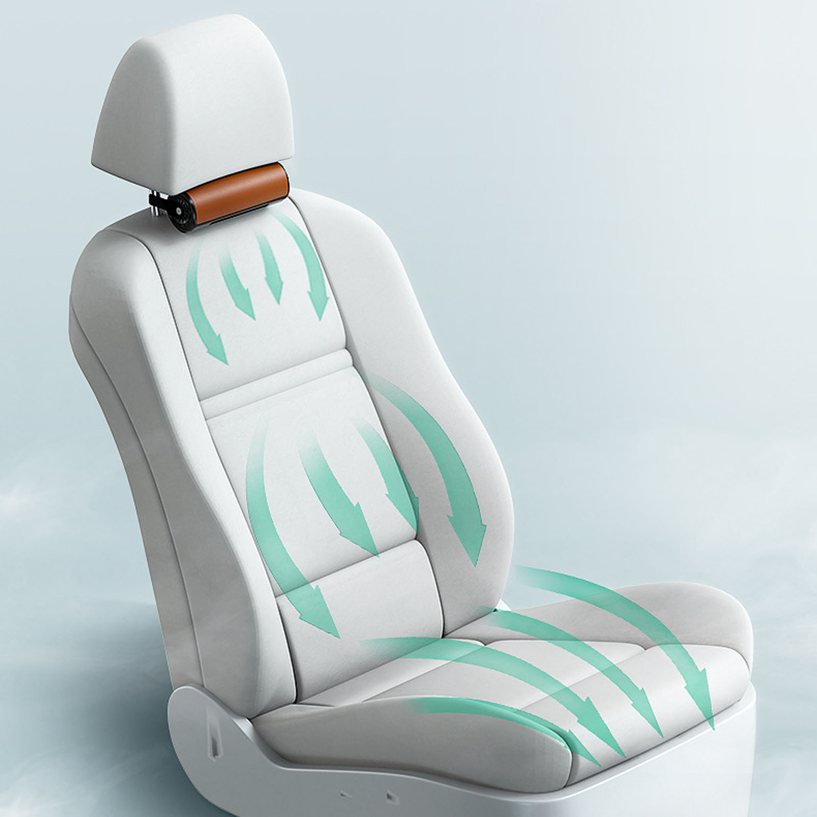 Rotorblattloser Autositzventilator, Usb-aufladbar, 3 Geschwindigkeitsstufen, Rückenlehnenkissen, Brauner Auto-luftkühler