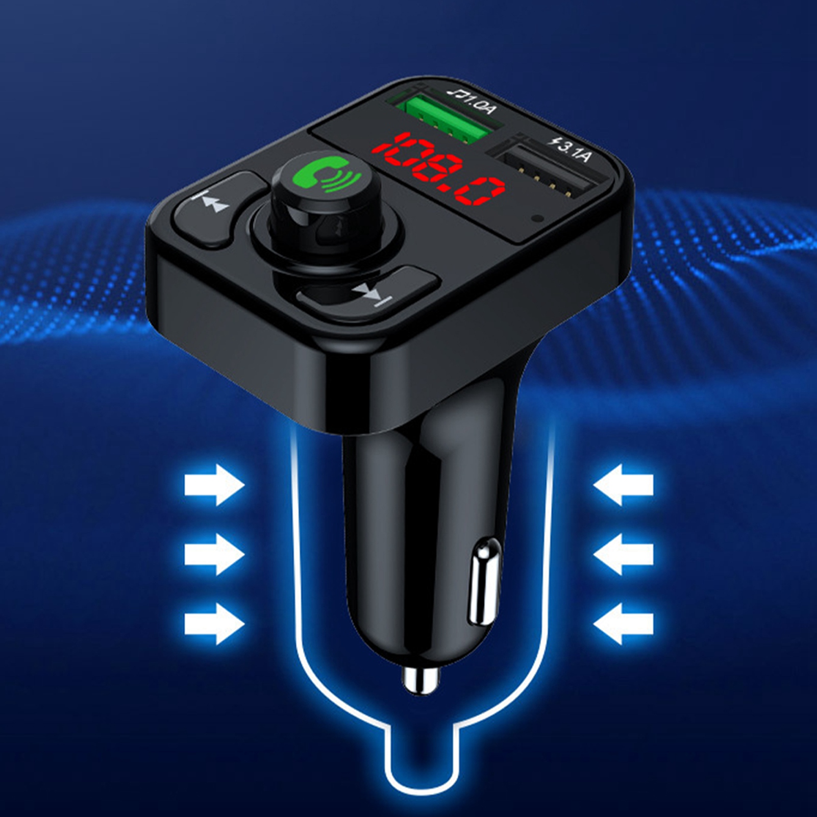 Bluetooth-fm-adapter, Drahtloser Radiosender, Zigarettenanzünderstecker, Dual-port-ladegerät, Autoradio-player, Schwarz