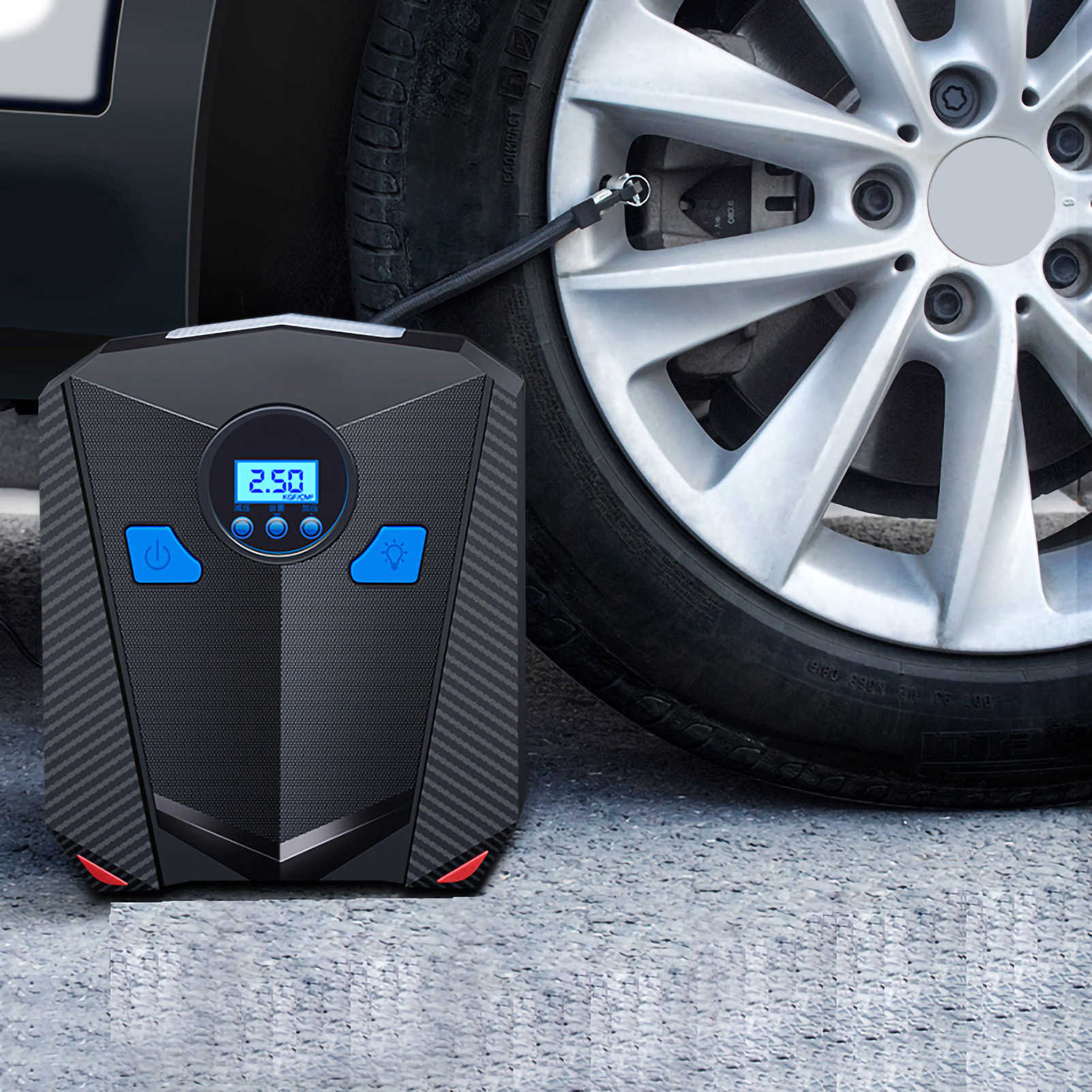 Tragbarer Luftkompressor Mit Led-licht Zum Aufpumpen Von Reifen Für Suvs, Lkws, Transporter Und Motorräder - 12v Luftpumpe, Typ 2, Schnelles Und Präzises Aufpumpen.