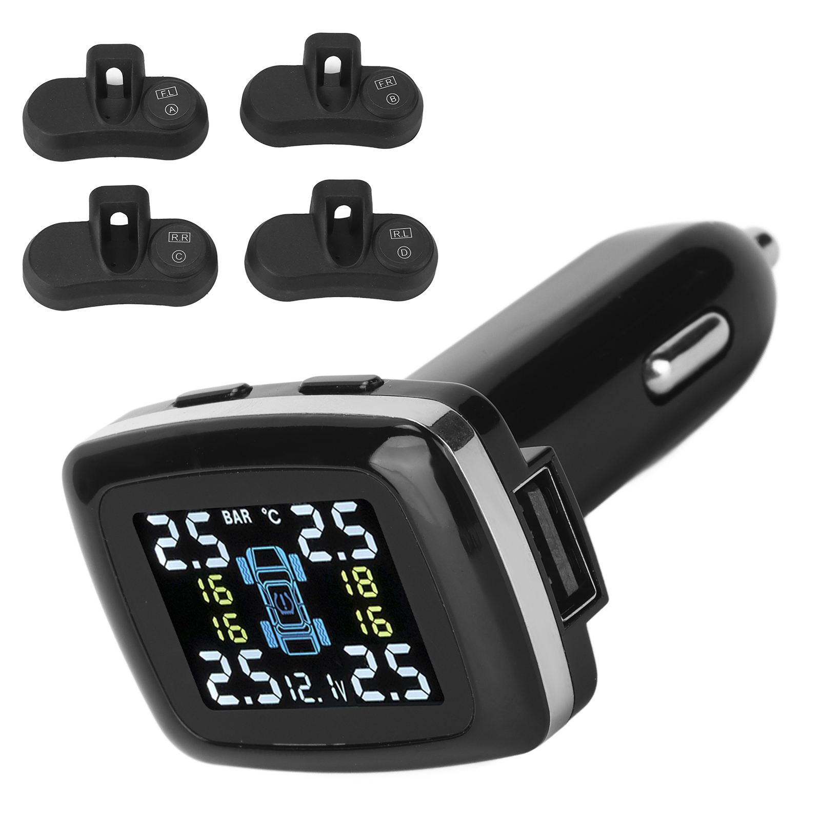 Intelligentes Reifendruckkontrollsystem (tpms) Mit Reifendruckanzeige, Zigarettenanzünder, Alarm, 4 Internen Sensoren Und Automatischer Überwachung