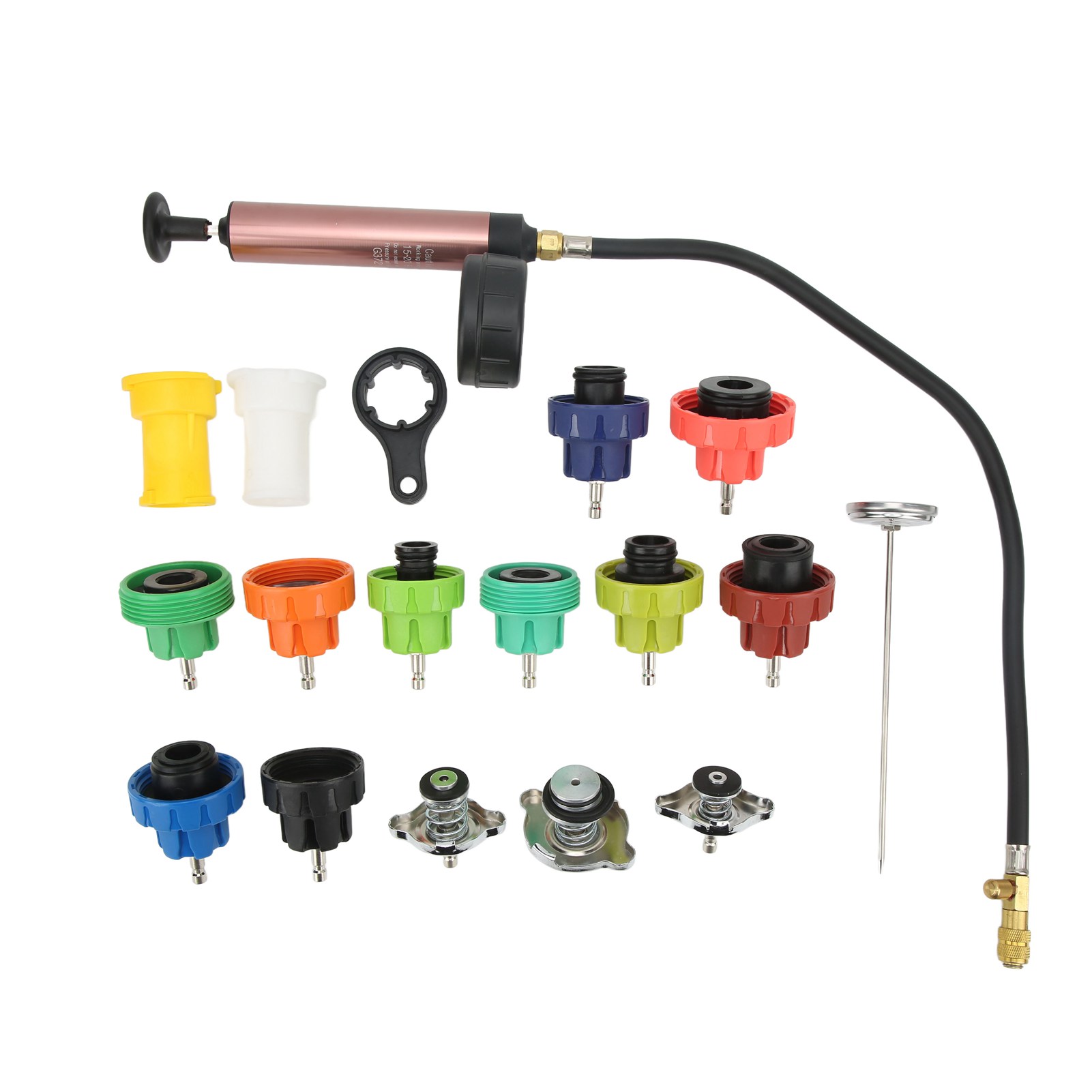 Kühlmittel-lecktester-set, Druck 0–35 Psi, Automatischer Kühlmitteldetektor, Vakuumentlüftung, Zylinderkopfadapter, Ausgleichsbehälter