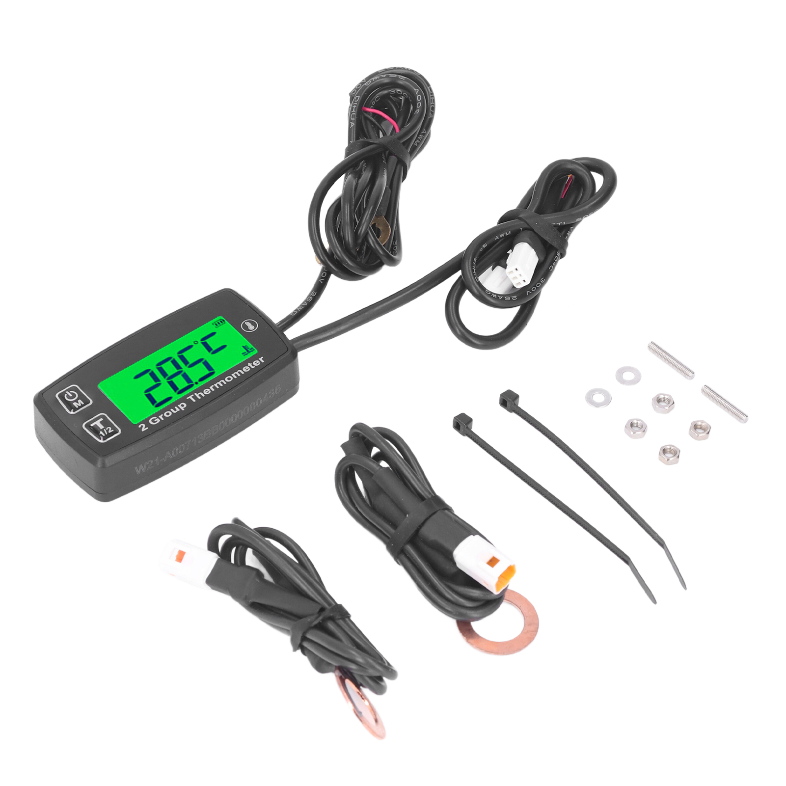 Digitales Zweikanal-lcd-thermometer Für Motoren, Temperaturanzeige Mit Grüner Hintergrundbeleuchtung, Kompatibel Mit Motorrädern, Booten Und Atvs, Präzise Digitale Anzeige