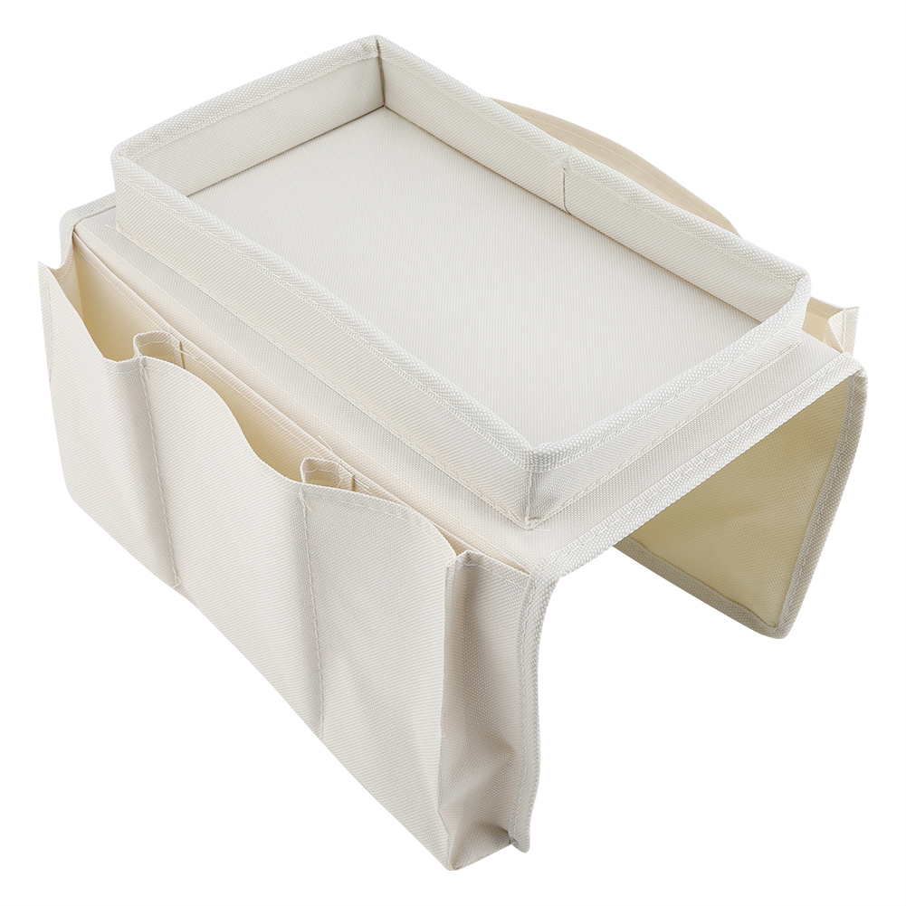 Sofa-organizer-tasche Für Fernbedienung, Hänge-tv-halterung Für Armlehne, Mit Getränkehalter Und Ablage, Beige, Aufbewahrung Für Sofa Und Sessel