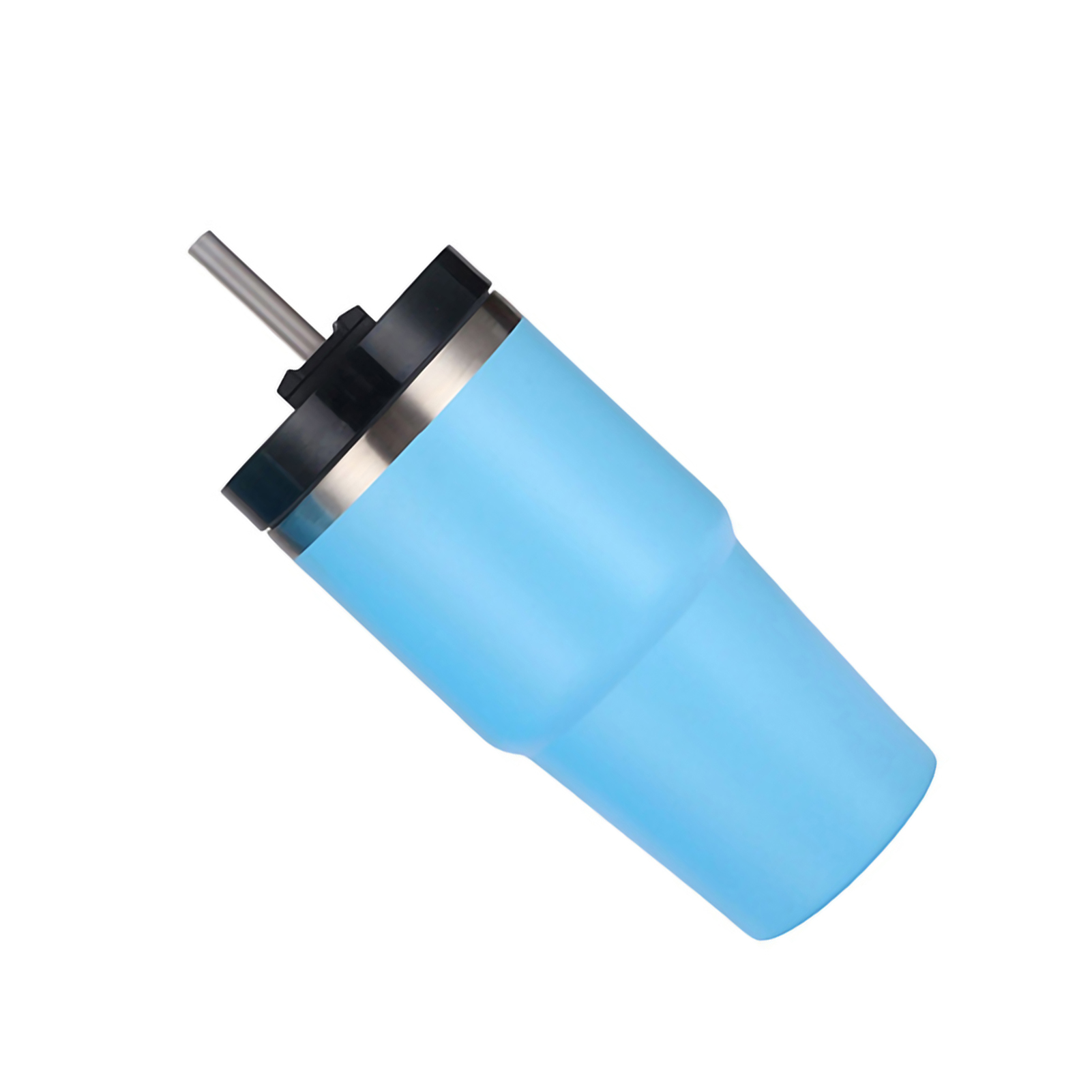 Edelstahl-vakuumisolierter Becher Mit Strohhalm, Poliert, Glänzend, Hält Heißes Und Kaltes, Auto-vakuumisolierter Becher, Blau, 590 Ml