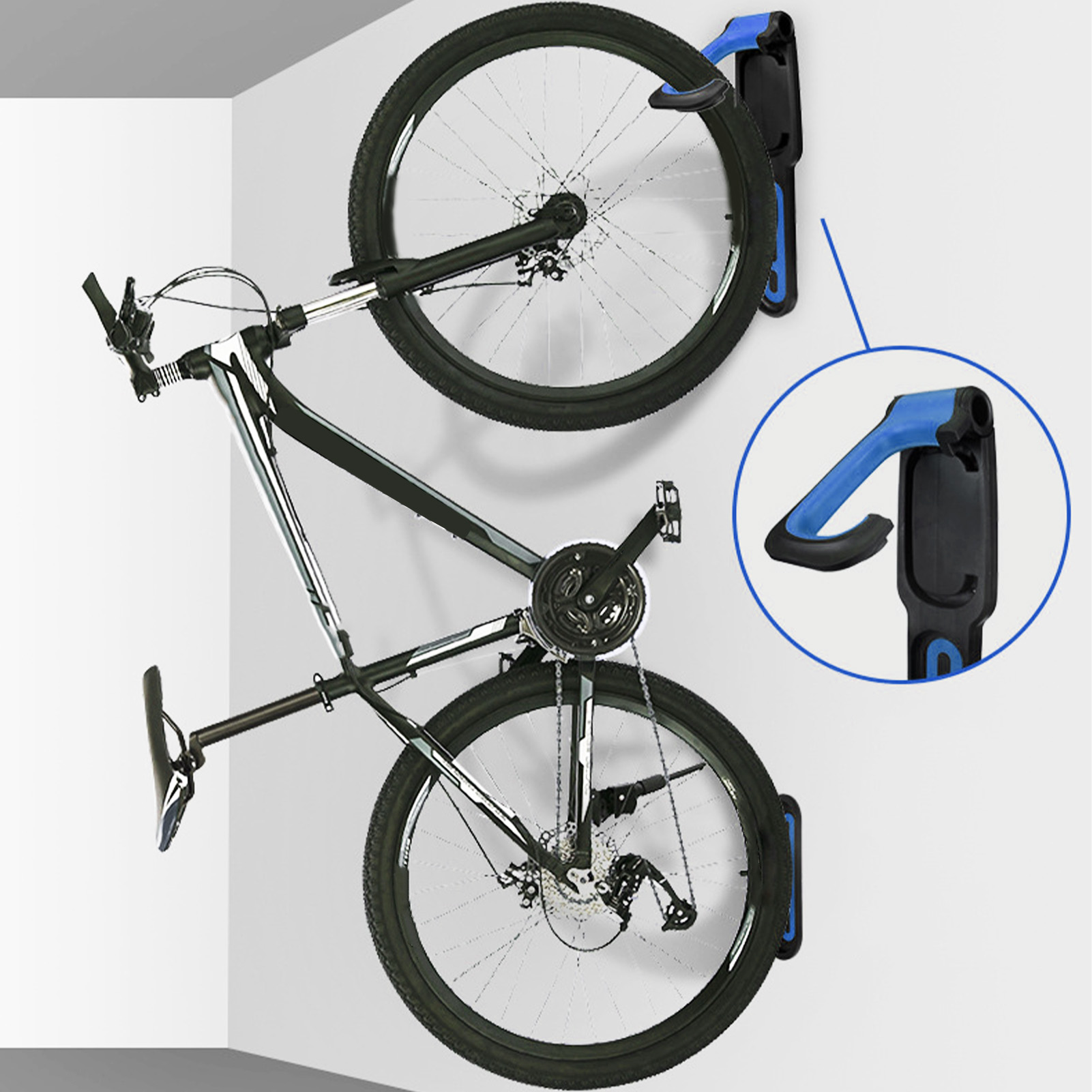Robuster, Wandmontierter Fahrradhalter, Einfache Stahlbefestigung, Platzsparende Aufbewahrung Für Die Garage, Schwarzer Und Blauer Fahrradhaken, Praktischer Wandmontierter Fahrradständer, 1 Stück.