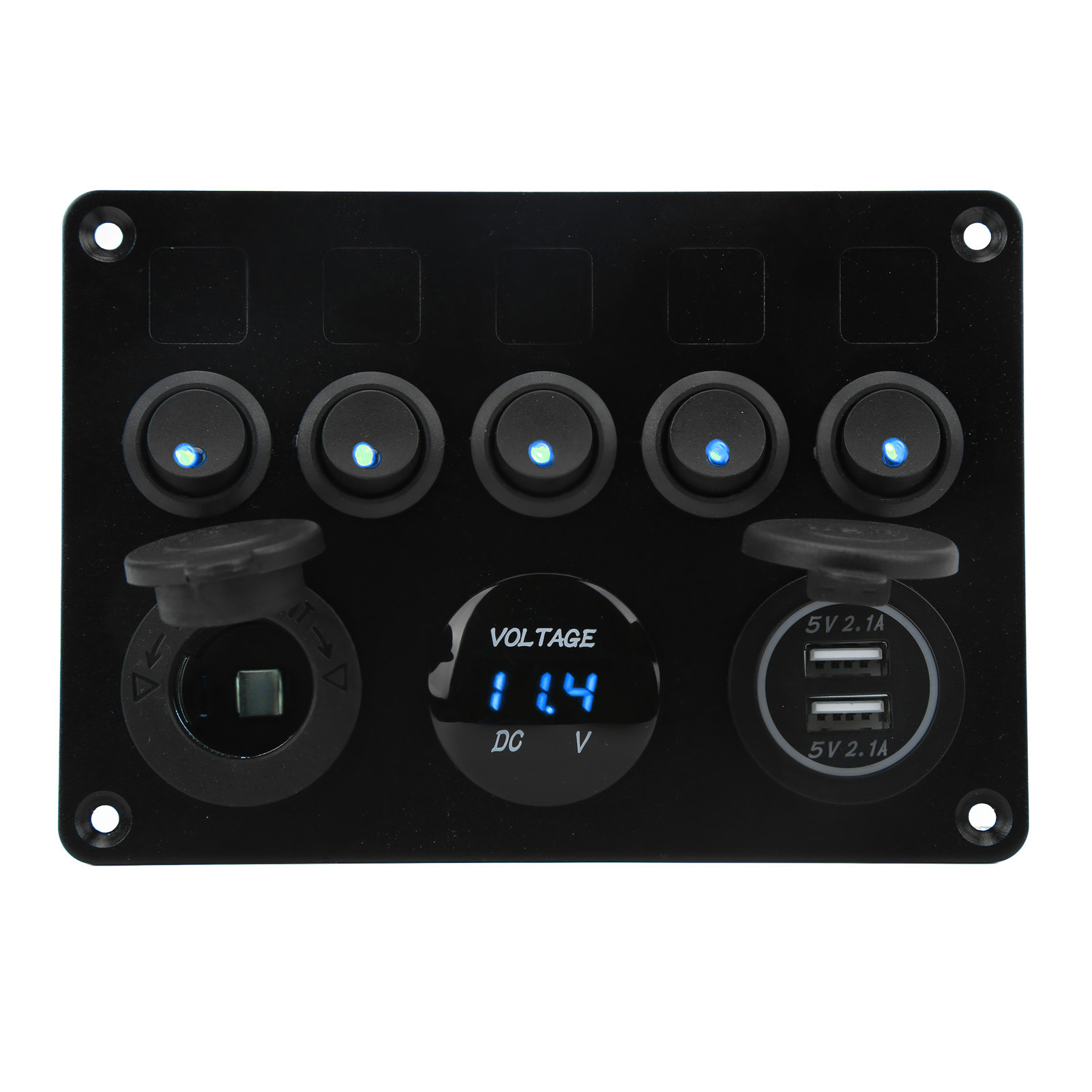 Wasserdichtes 12-24v-bedienfeld Mit 5 Schaltern Und Blau Hinterleuchtetem Digitalvoltmeter, Für Boote, Wohnmobile, Anhänger Und Lkws.
