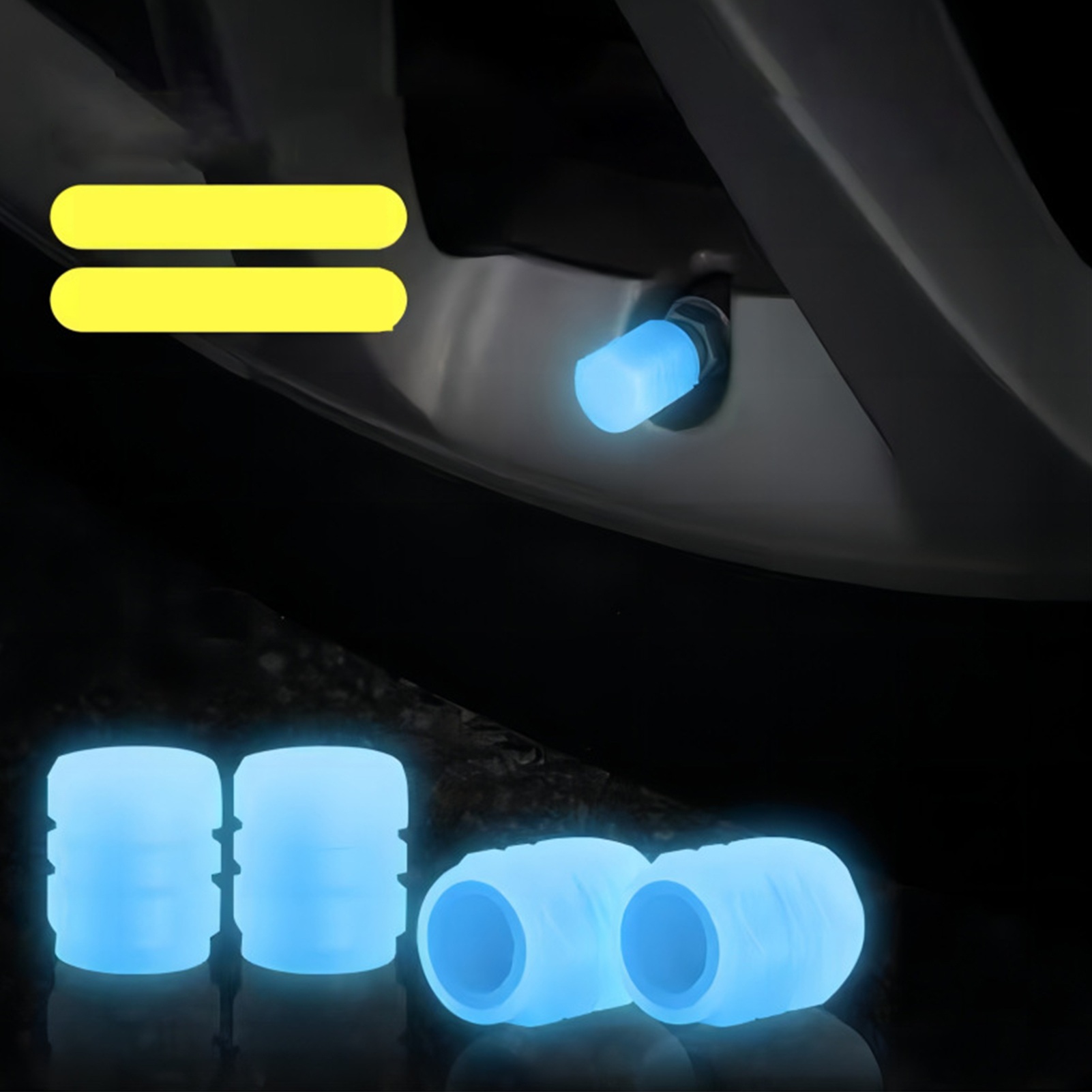 Fluoreszierende, Leuchtende Reifenventilkappe, Im Dunkeln Leuchtende Ventilkappe Für Auto, Fahrrad, Motorrad - Blau, 4er-pack, Kompatibel Mit Den Meisten Reifen.
