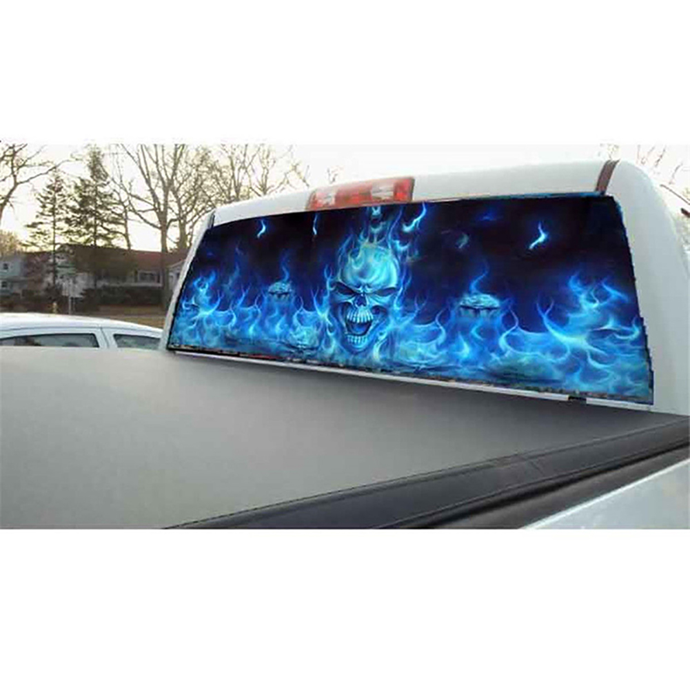 Flammendes Skelett Grafikaufkleber 135x36cm Heckscheibenaufkleber Für Auto Lkw Suv Tuning