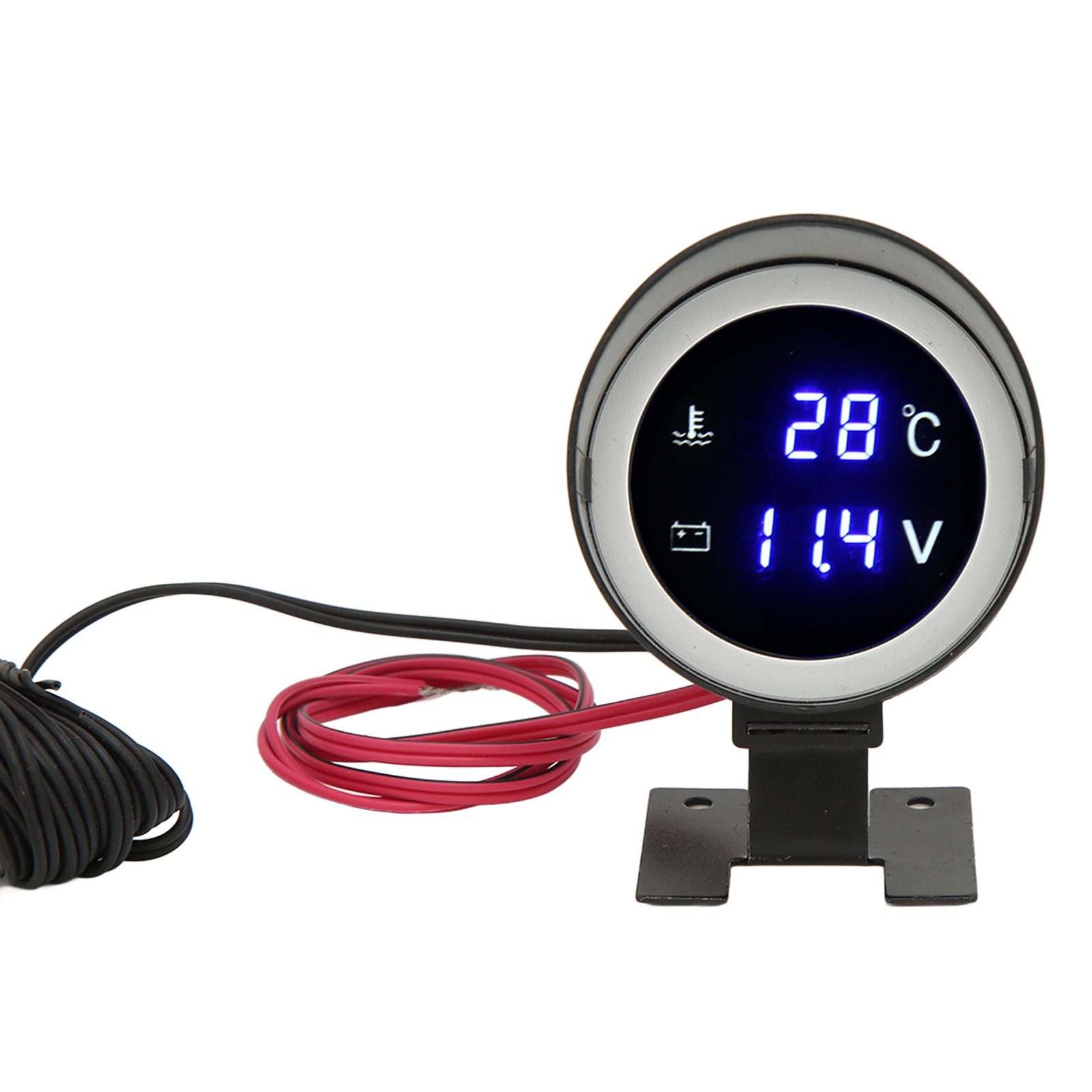 Rundes Digitales Wassertemperaturmessgerät Mit Blauem Led-voltmeter, Dc 9v-36v, Für Auto, Motorrad, Quad Und Atv.
