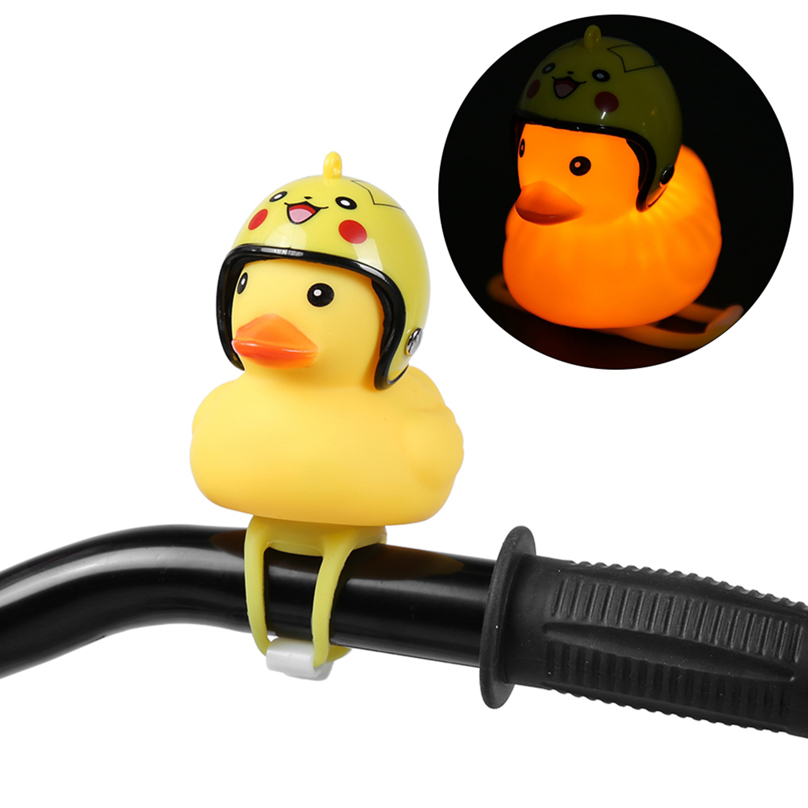Gelbes Enten-fahrrad-motorradzubehör Mit Helm-warnlicht Und -sound (pikachu)