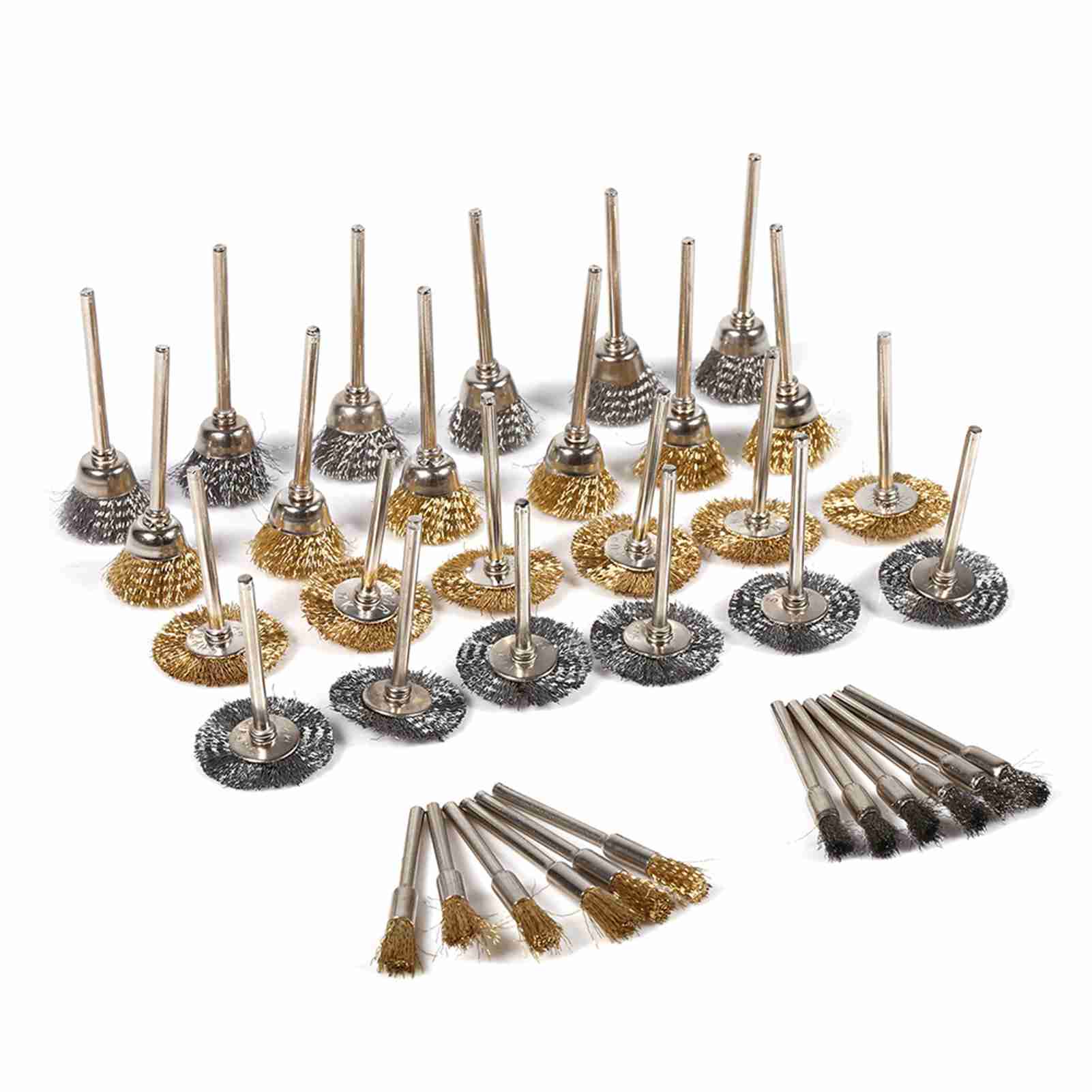 Set Aus 36 Metallbürsten Aus Messing Und Stahl, In Topf- Und Radform, Rotierende Polier- Und Reinigungswerkzeuge, Komplettes Set.