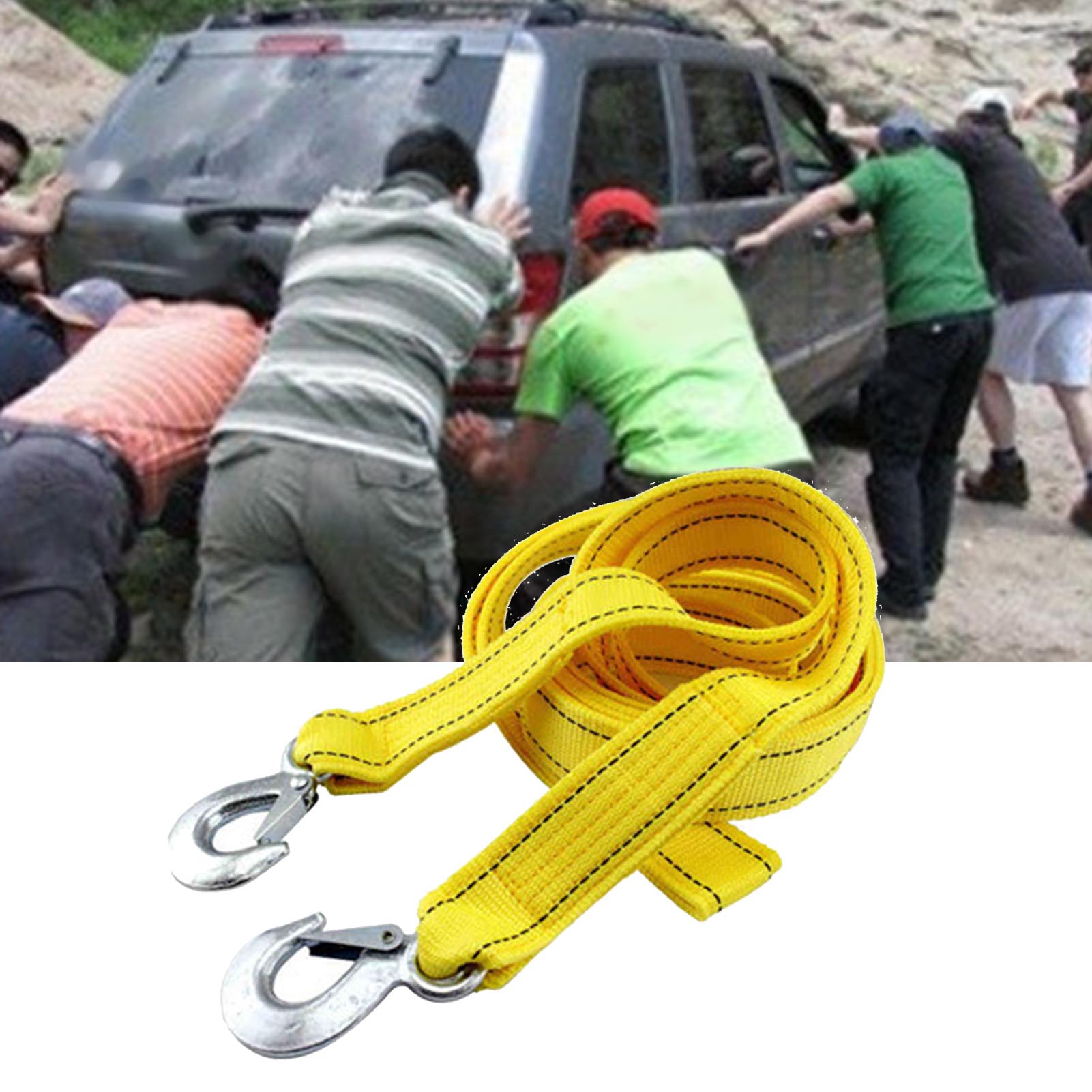 5-tonnen-abschleppgurt Mit Haken, 4 M, Hochfestes Nylon Für Pkw, Lkw, Geländewagen Und Offroad-fahrzeuge