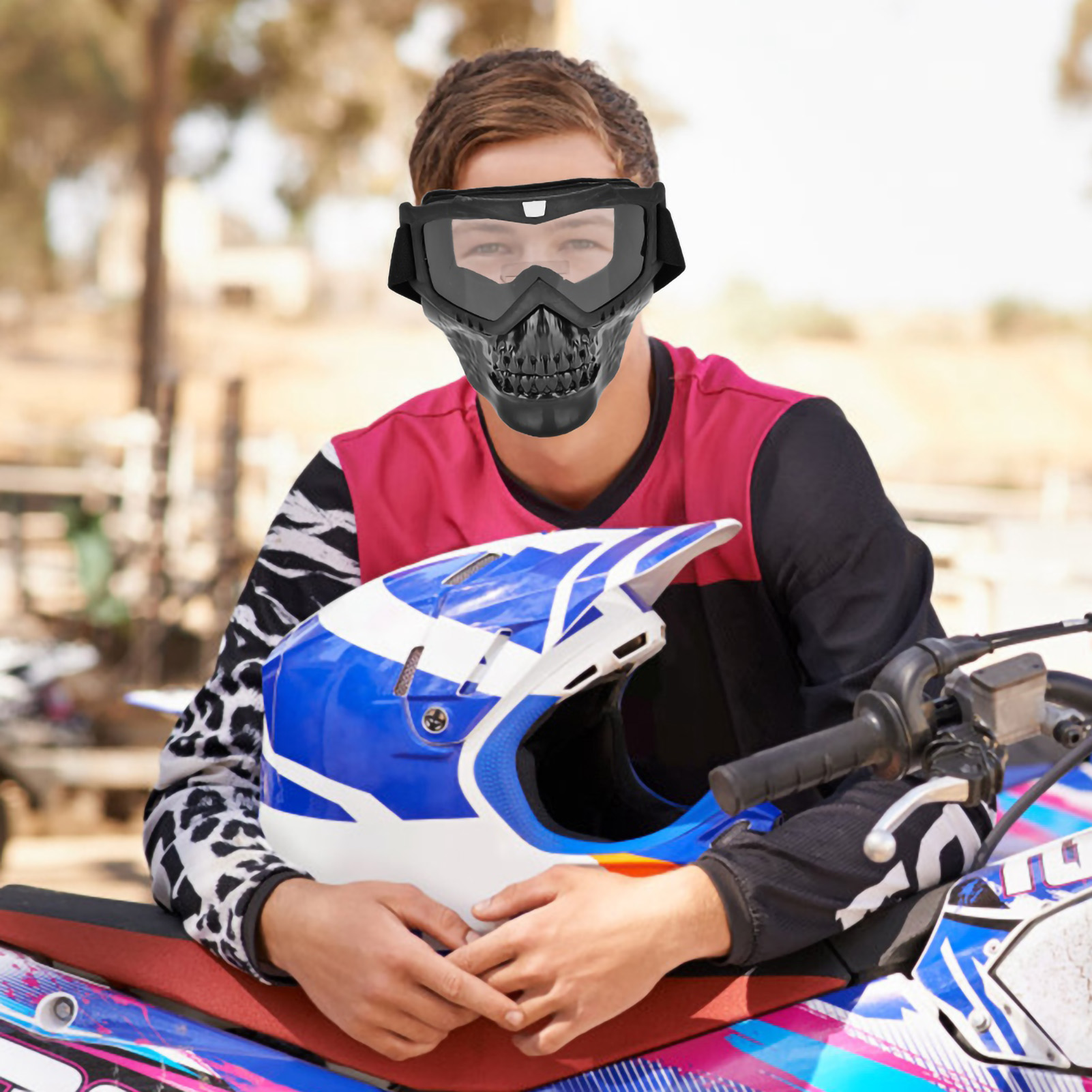 Outdoor-motorradhelm-brille Mit Totenkopf-motiv, Gesichtsmaske, Motorrad-rennbrille (grau)