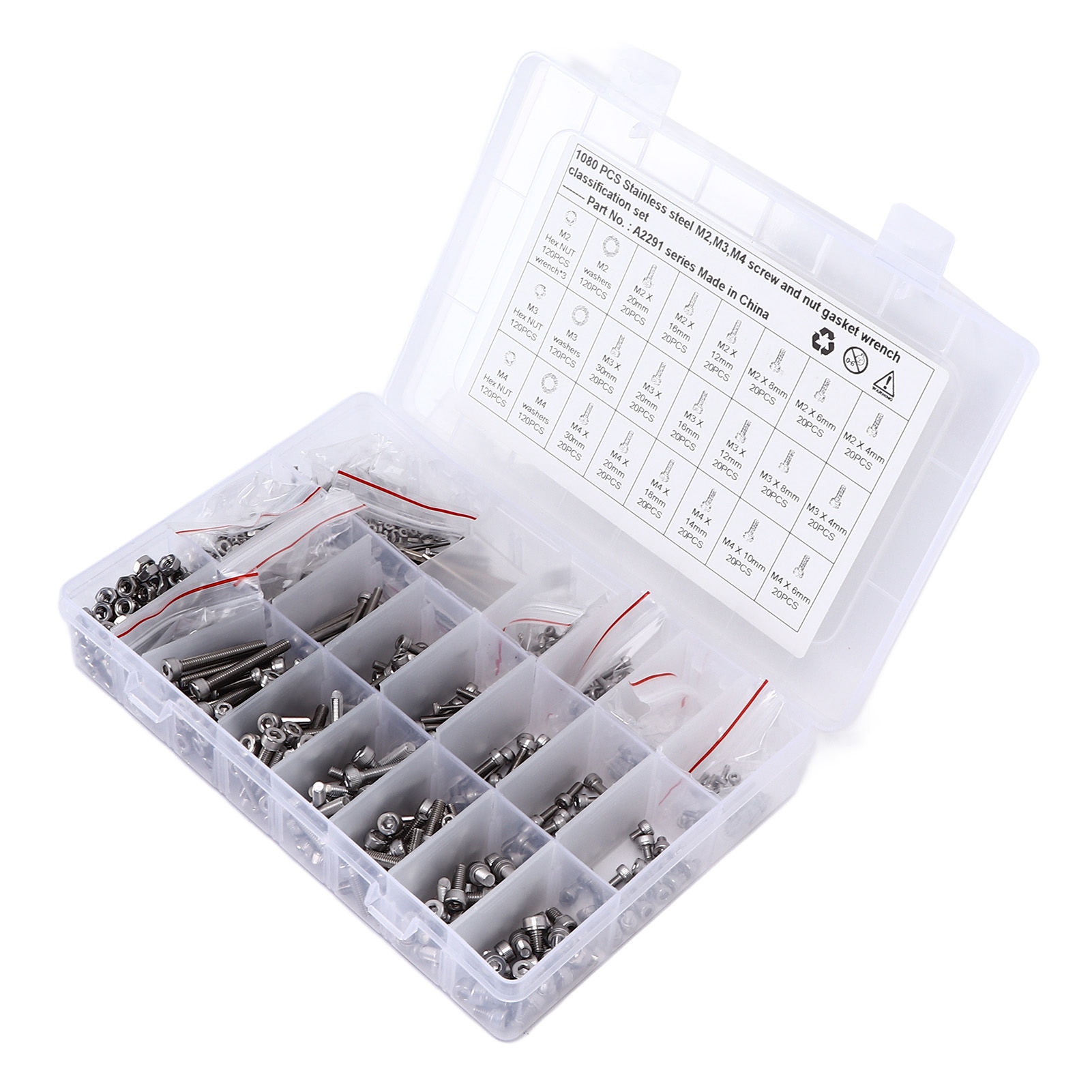 1080-teiliges Set Aus M2-, M3- Und M4-edelstahlschrauben, Muttern Und Unterlegscheiben Mit Innensechskantschrauben Und Unterlegscheiben Für Autos, Lkws Und Boote.