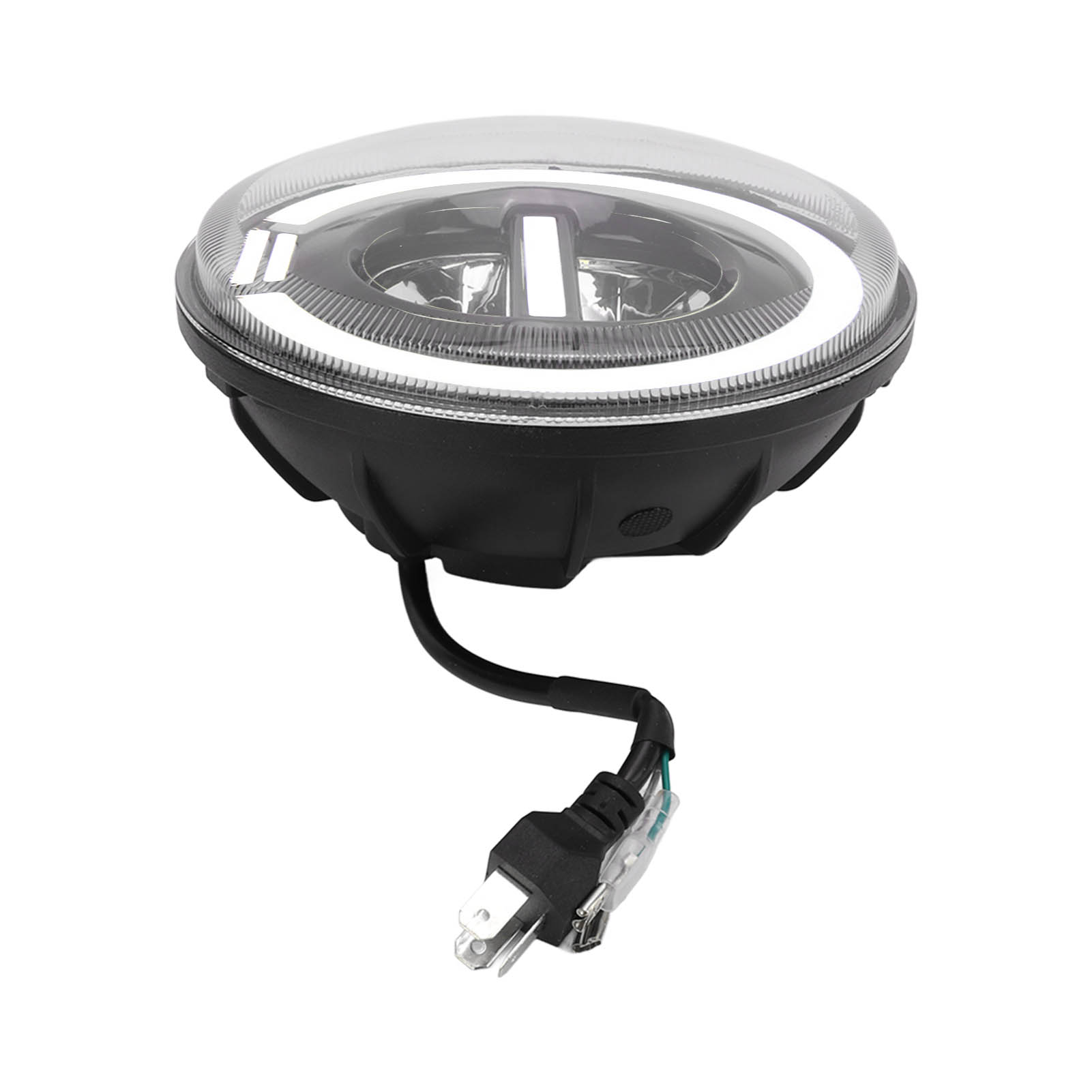 Runder 7-zoll-led-motorradscheinwerfer, Angel-eye-design, Ip67 Wasserdicht, 12–80 V, Universell Einsetzbar, Zweifarbige Beleuchtung (rot Und Gelb)