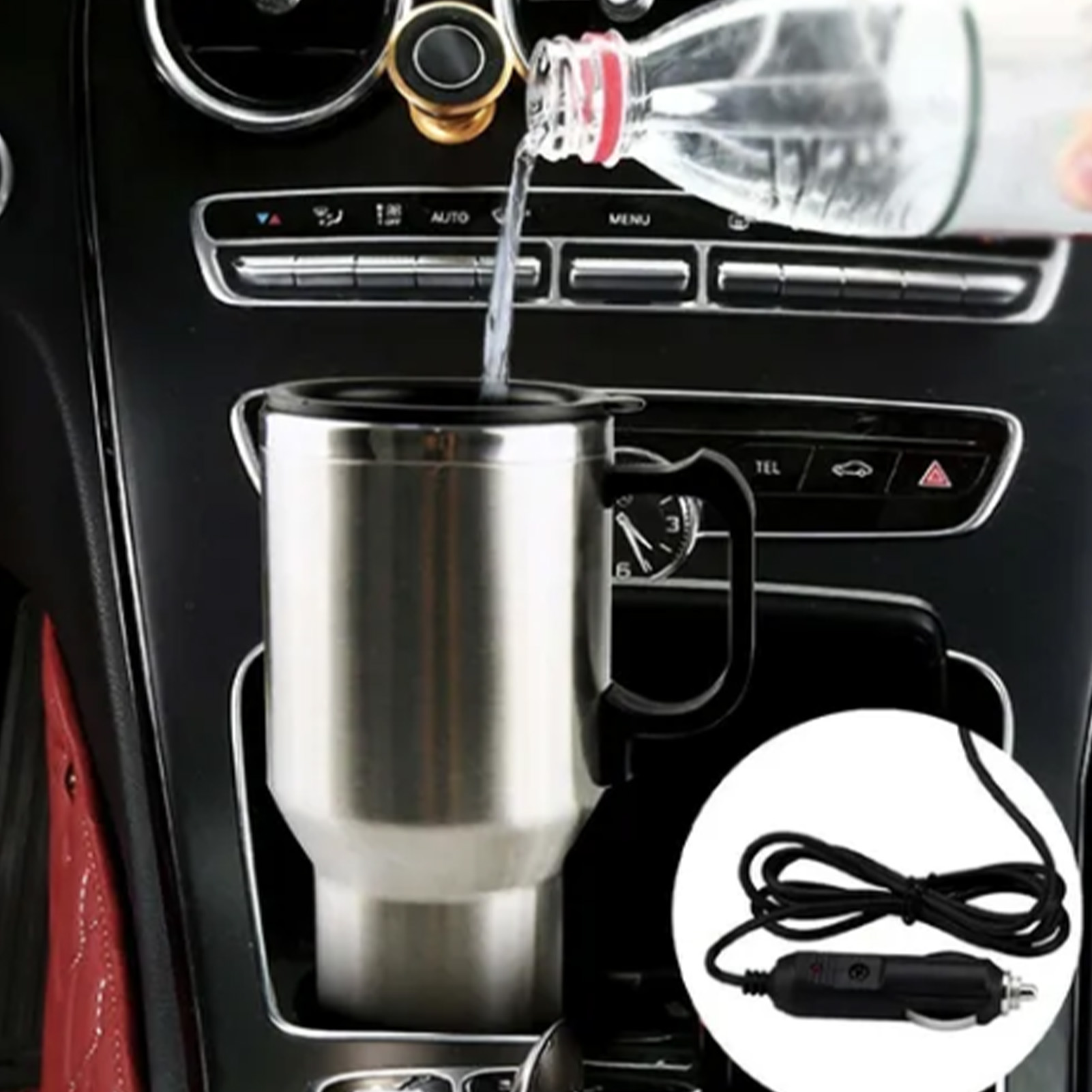 12-v-auto-thermosbecher, Großes Fassungsvermögen, Auslaufsicherer Edelstahl-thermosbecher, Getränkehalter Für Den Zigarettenanzünder
