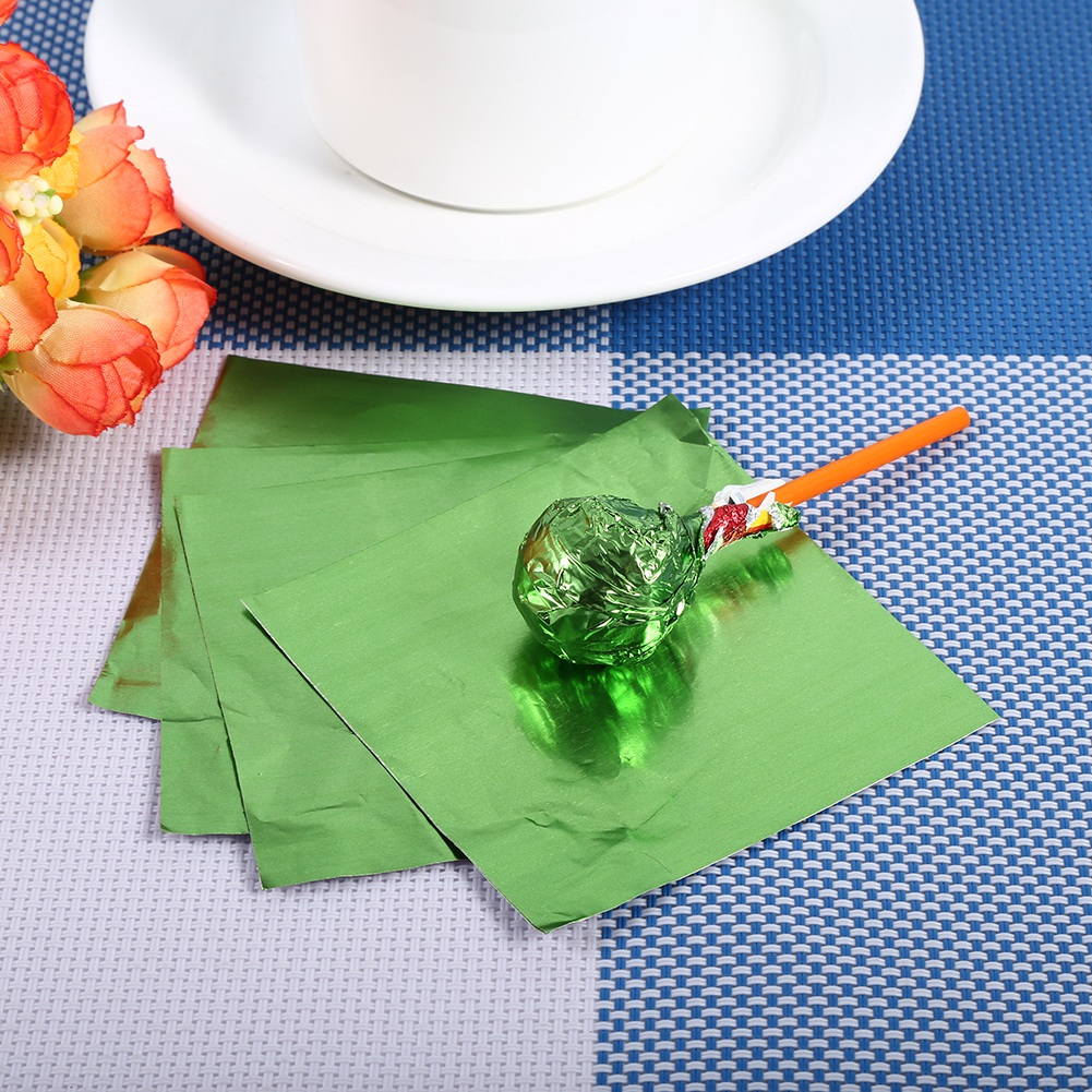 100 Grüne Quadratische Verpackungsbögen Für Süßigkeiten, Pralinen Und Lutscher, 7,5 X 7,5 Cm, Aluminiumfolie Für Konditoreiwaren Und Gebäck