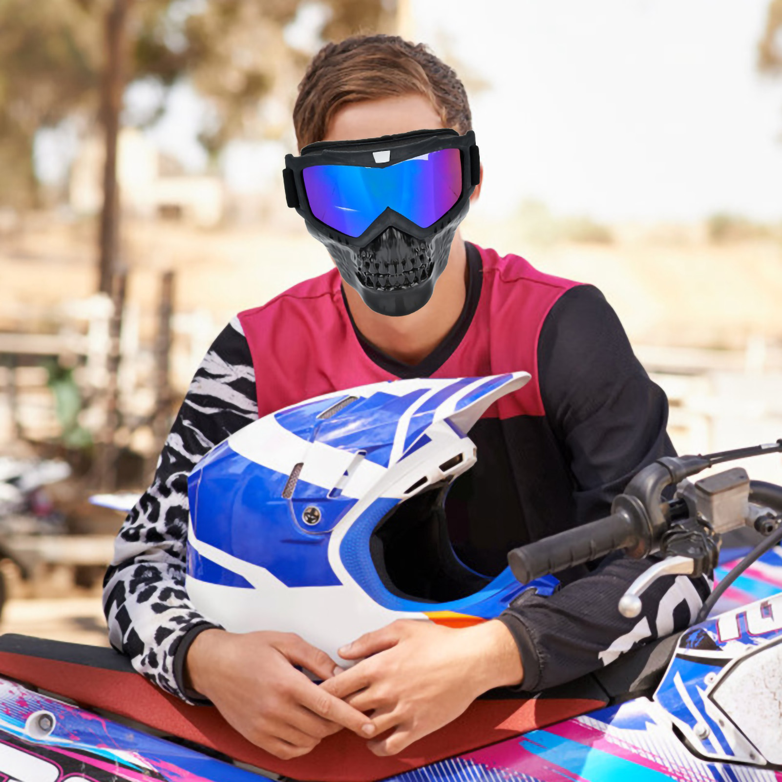Outdoor-motorradhelm-brille Mit Totenkopf-motiv, Gesichtsmaske, Motorrad-rennbrille (bunt)