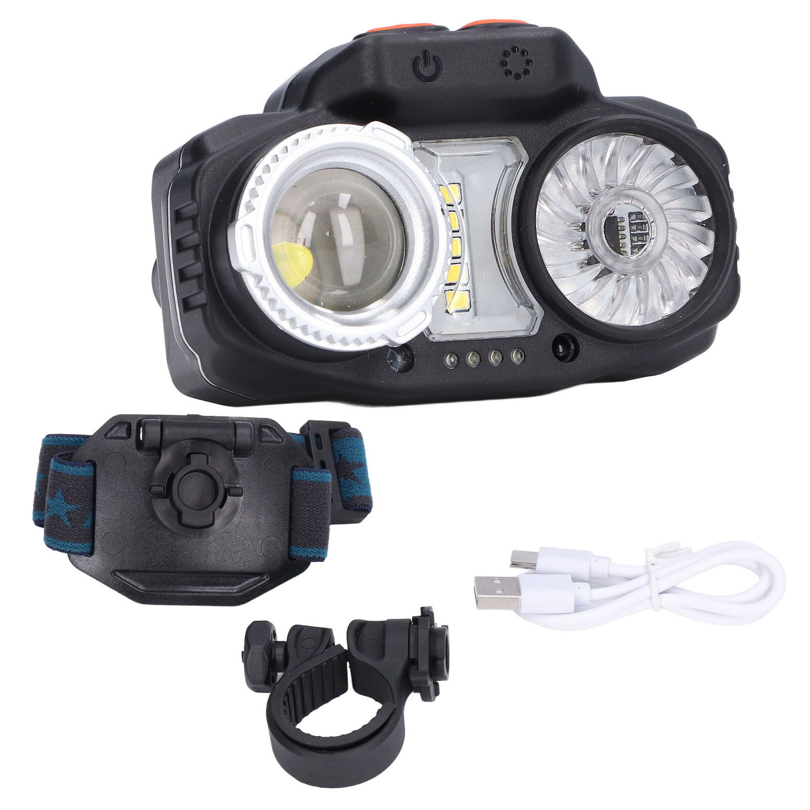 Tragbare, Wiederaufladbare Led-stirnlampe Mit Intelligenter, Wasserdichter Taschenlampe Und Akkuanzeige Für Radfahren Und Camping
