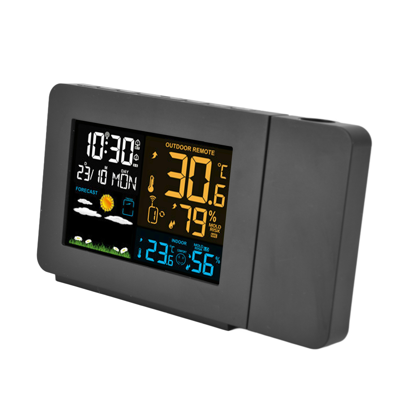 Innen- Und Außenthermometer Mit 60 M Reichweite, Uhrprojektionsfunktion, Temperaturvorhersage, Digitalem Hygrometer, Eu 100–240 V