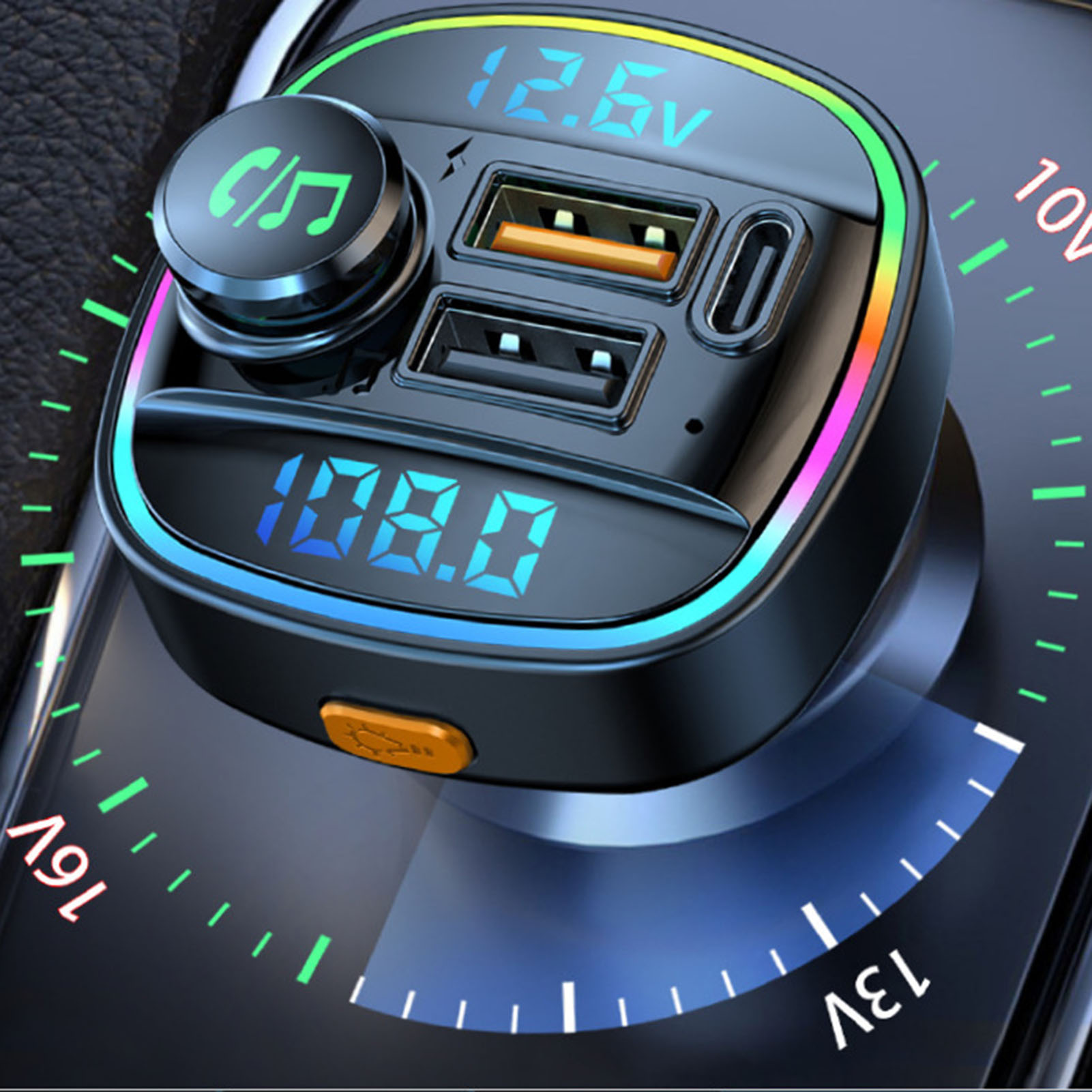 Fm-transmitter Mit Bluetooth, Dual-usb-kfz-ladegerät, 7 Farben, High-performance-stereoanlage, Universell Passend Für Autos