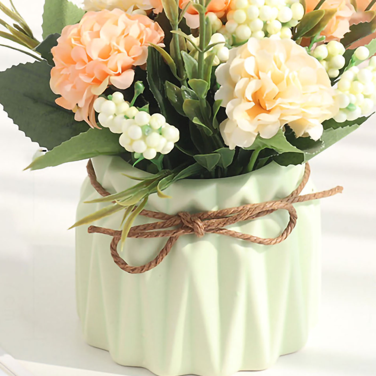 Künstlicher Topfblumenstrauß Hortensien Mit Vase Für Tischdekoration, Grün