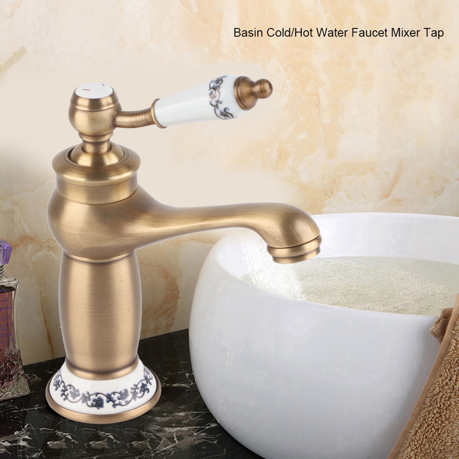 Mit Antikmuster Einhebelmischer Wasserhahn Für Waschbecken, Kalt-/warmwasser, Badarmatur In Antikoptik, Floralem Design, Einlochmontage