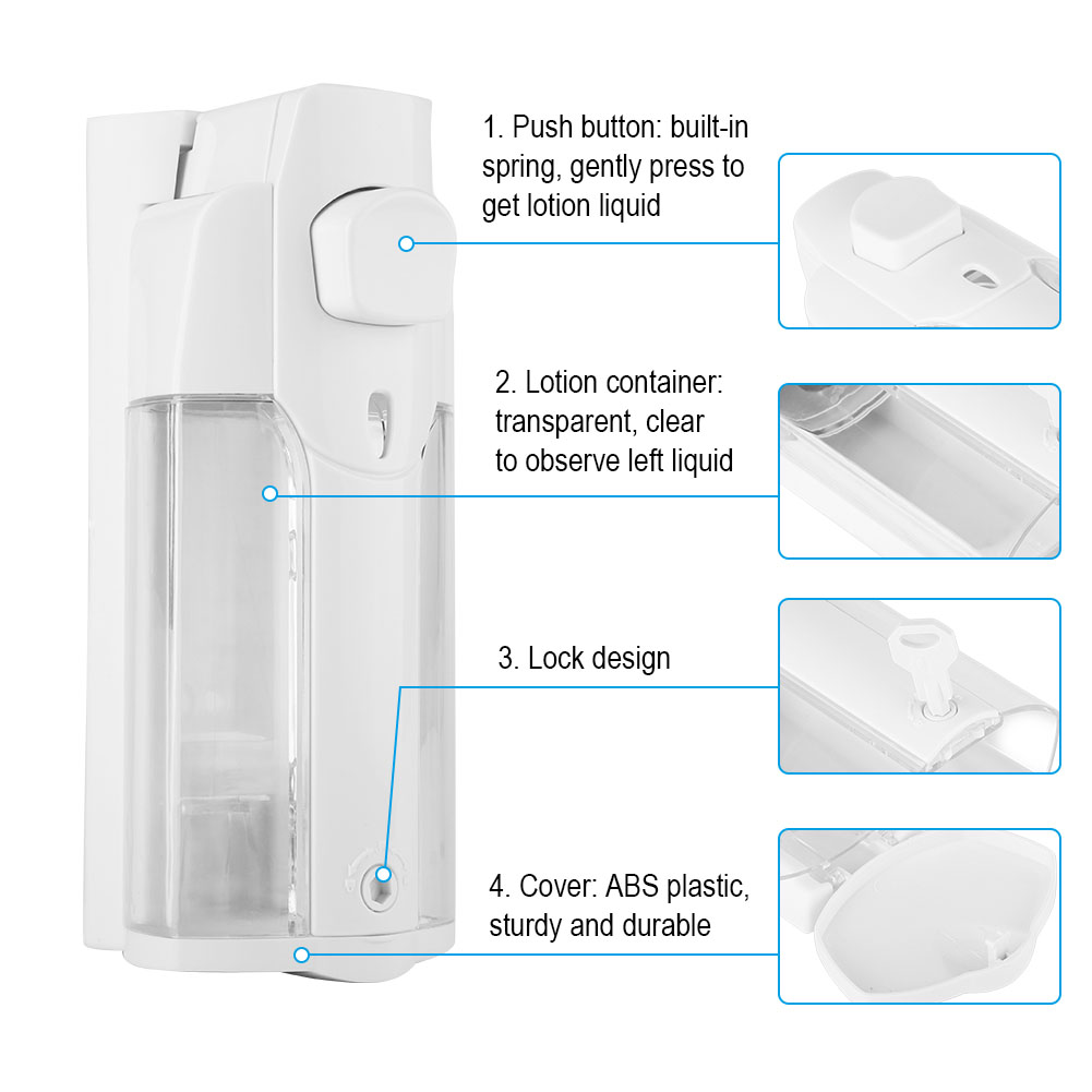 Wandmontierter Flüssigseifenspender 350 Ml Für Badezimmer, Hotel, Shampoo Und Lotion, Aus Kunststoff, Mit Manueller Pumpe, Zur Wandmontage.